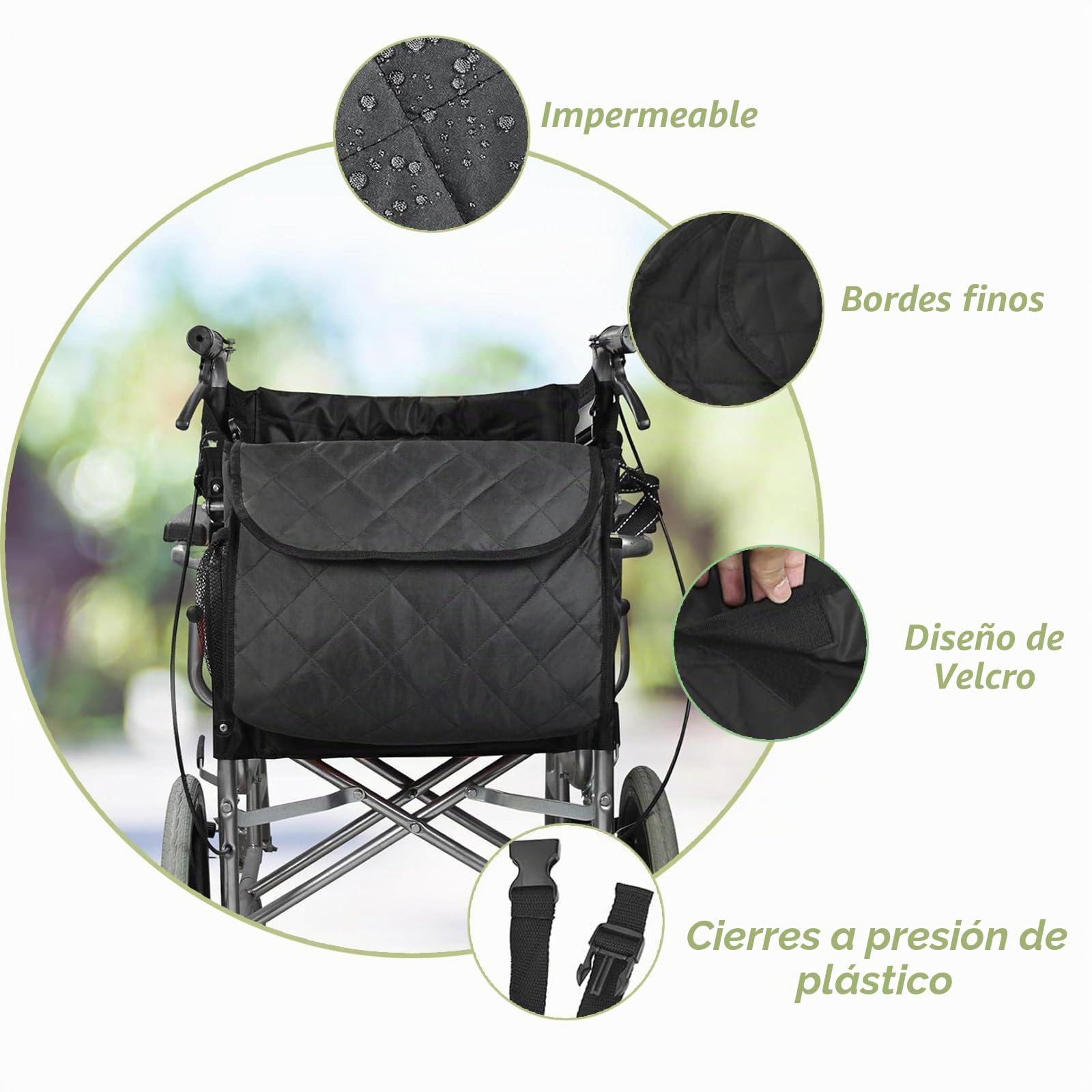 Bolsa Trasera para Silla de Ruedas, Bolsa Impermeable para Andador, Bolsa Universal para Andador, Bolsa para Andador, Para Sillas de Ruedas y Andadores, 39 x 29 x 15cm(Negro)