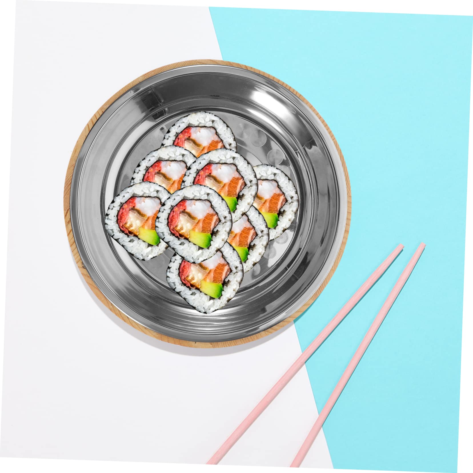 Cubeta de Arroz para Sushi y Bibimbap 25 Cm, Madera Natural Pulida Acero Inoxidable, Absorbe Humedad para Enfriar Arroz, Vajilla Casera para Servir Cangrejos de Río y Refrigerios