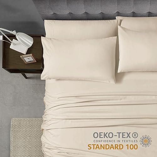 Miniatura 6 de Home Basics - Juego de sábanas de microfibra cepillada ultrasuave de 4 piezas de 2.36 ozm, hipoalergénico, individual, color crema