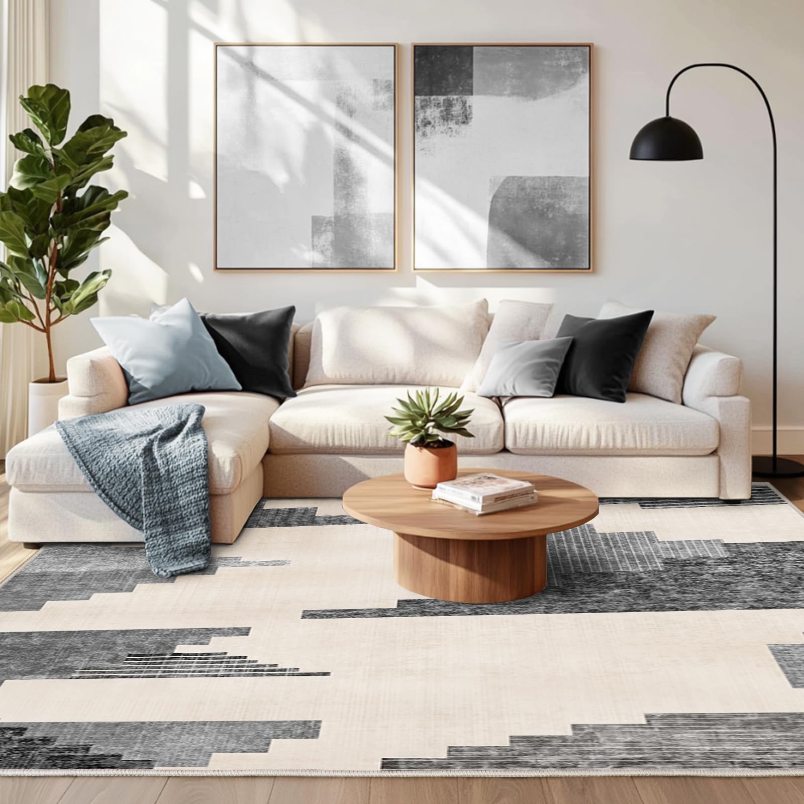 Chicnix Teppich Wohnzimmer Kurzflor 120x160, Schlafzimmerteppich Waschbar rutschfest, Weich Moderner Geometrisch Patchwork Teppich für Schlafzimmer Kinderzimmer Büro Dekor Esszimmer, Schwarz Grau