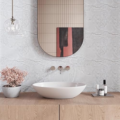 Miniatura 6 de CRE8TIVE Papel tapiz de mármol blanco y gris brillante de 24 x 354 pulgadas, tamaño grande, para despegar y pegar, papel de contacto de mármol para