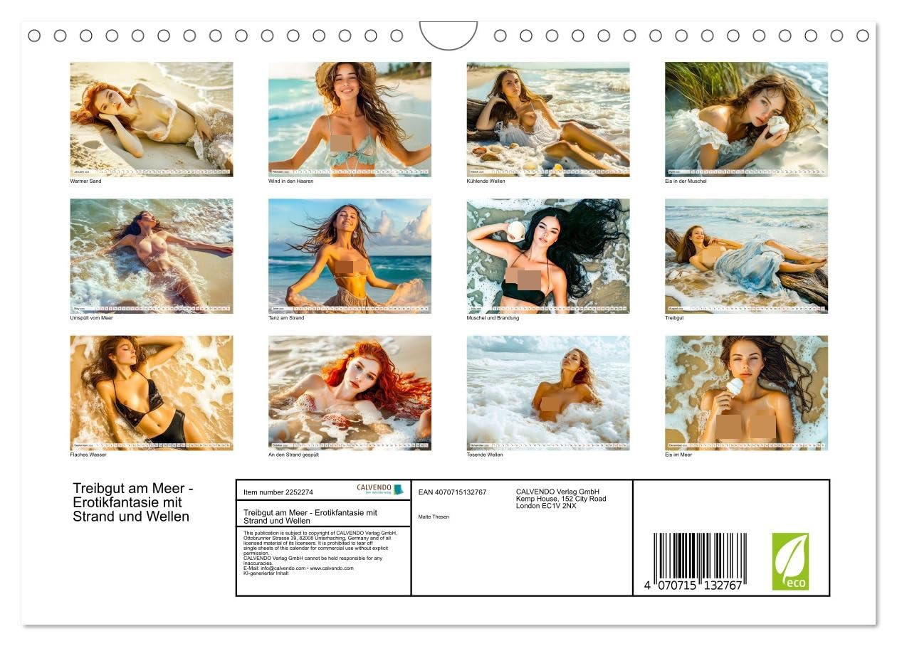 Flotsam by the sea - erotic fantasy with beach and waves UK-Version (Wall Calendar 2026 DIN A4 Landscape), CALVENDO 12 Month Wall Calendar โ image 1