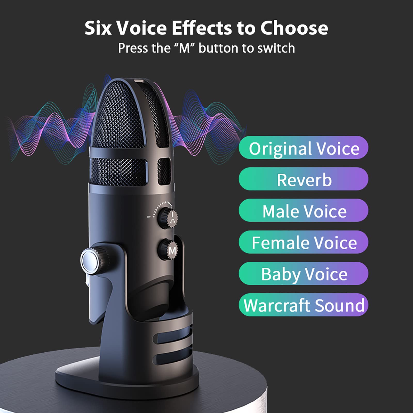 Microfono a Condensatore USB, Microfono Da Gioco Colorato RGB Scheda Audio Integrata E Funzione Di Registrazione, 6 Modalità Audio, Regolazione a 360°, Facile Da Usare