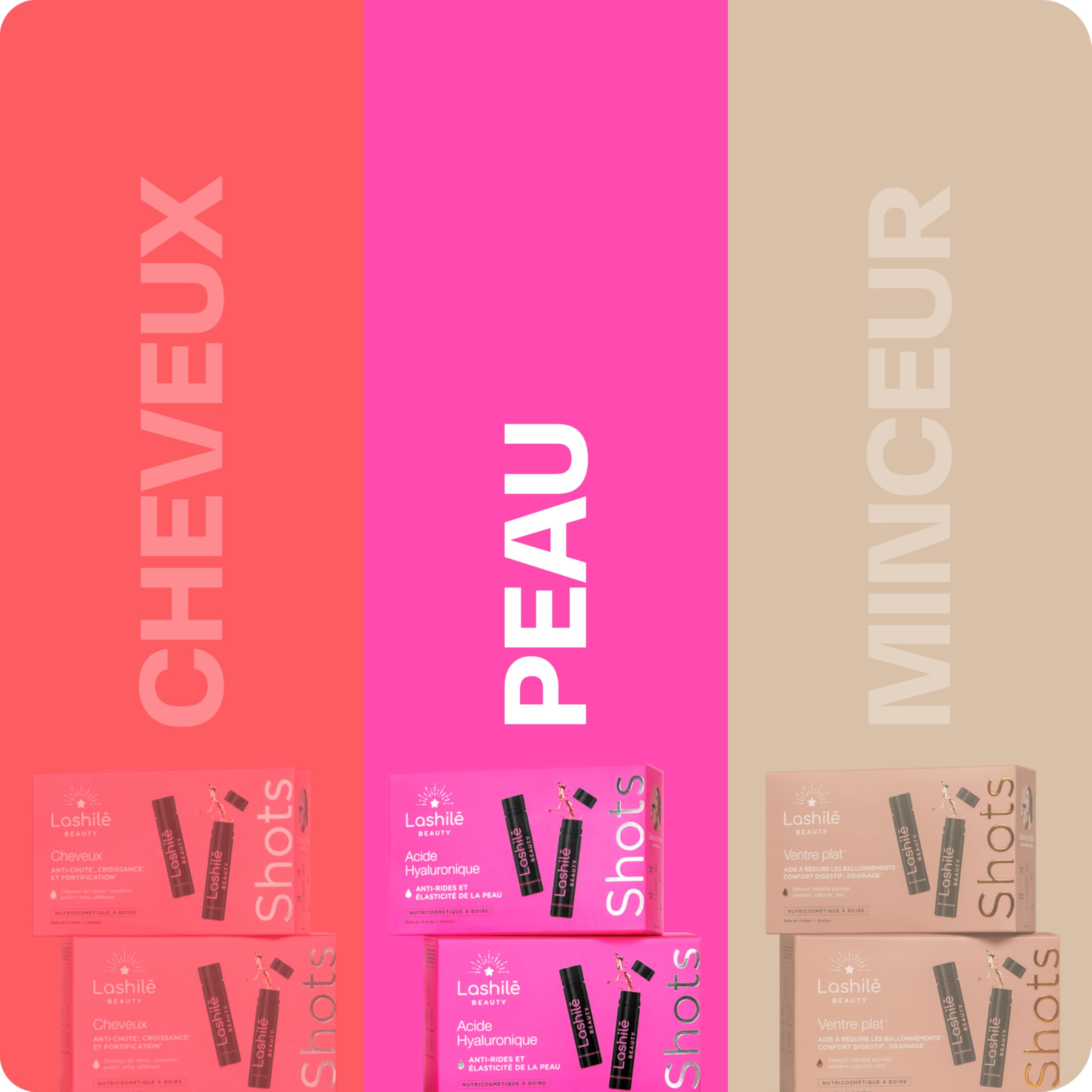 Lashilé Beauty - Complément Alimentaire - Anti-rides et élasticité de la peau - Shots Acide Hyaluronique 150 mg - Acide hyaluronique Zinc - Made in France - Programme 1 Mois