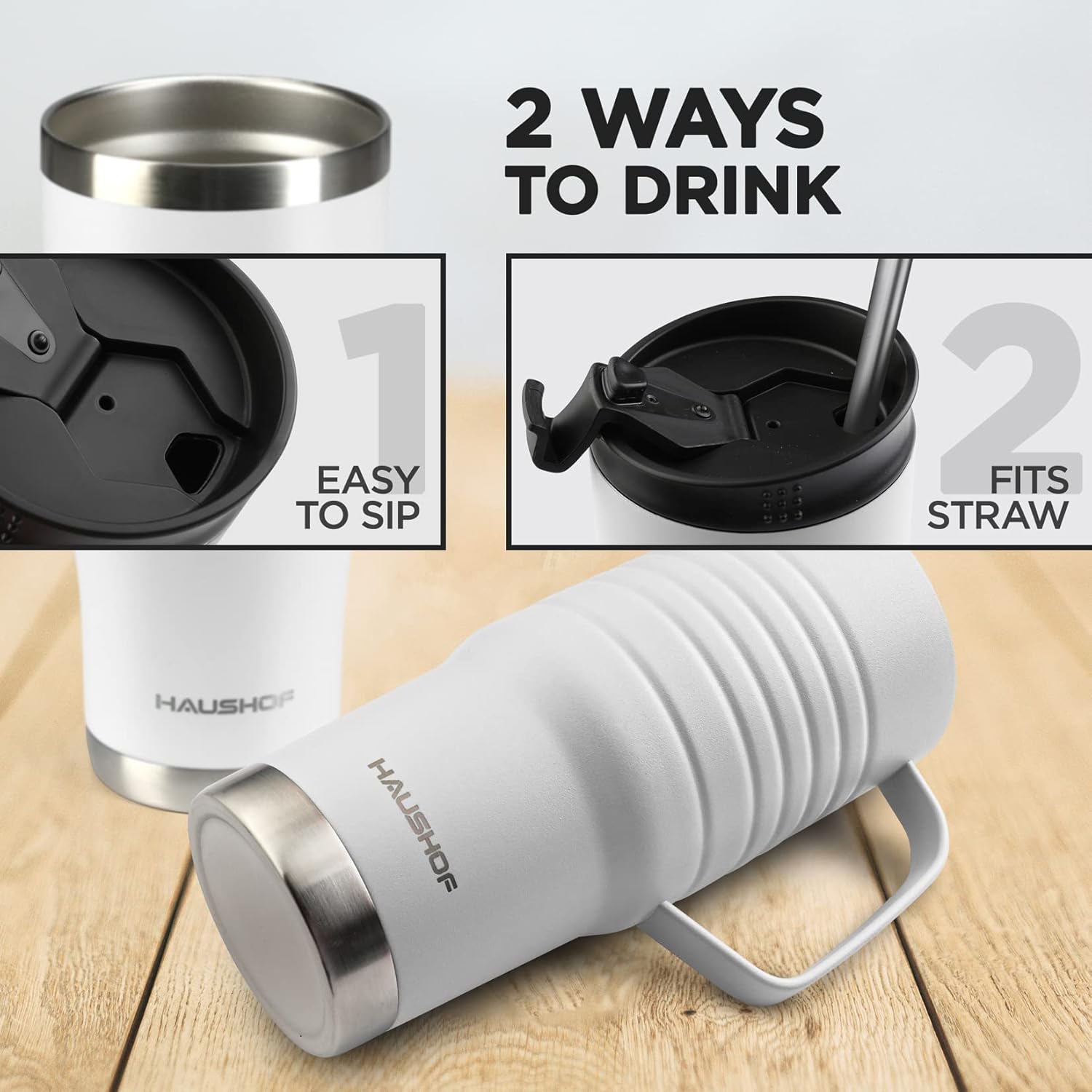 Buy HAUSHOF 24 oz Travel Mug with Handle, Stainless Steel Vacuum
