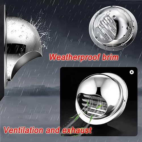 Miniatura 2 de whalebee Cubierta de salida de ventilación de pared redonda de acero inoxidable 304 Ø60 100 125 180 7874in capó de salida de ventilación de pared