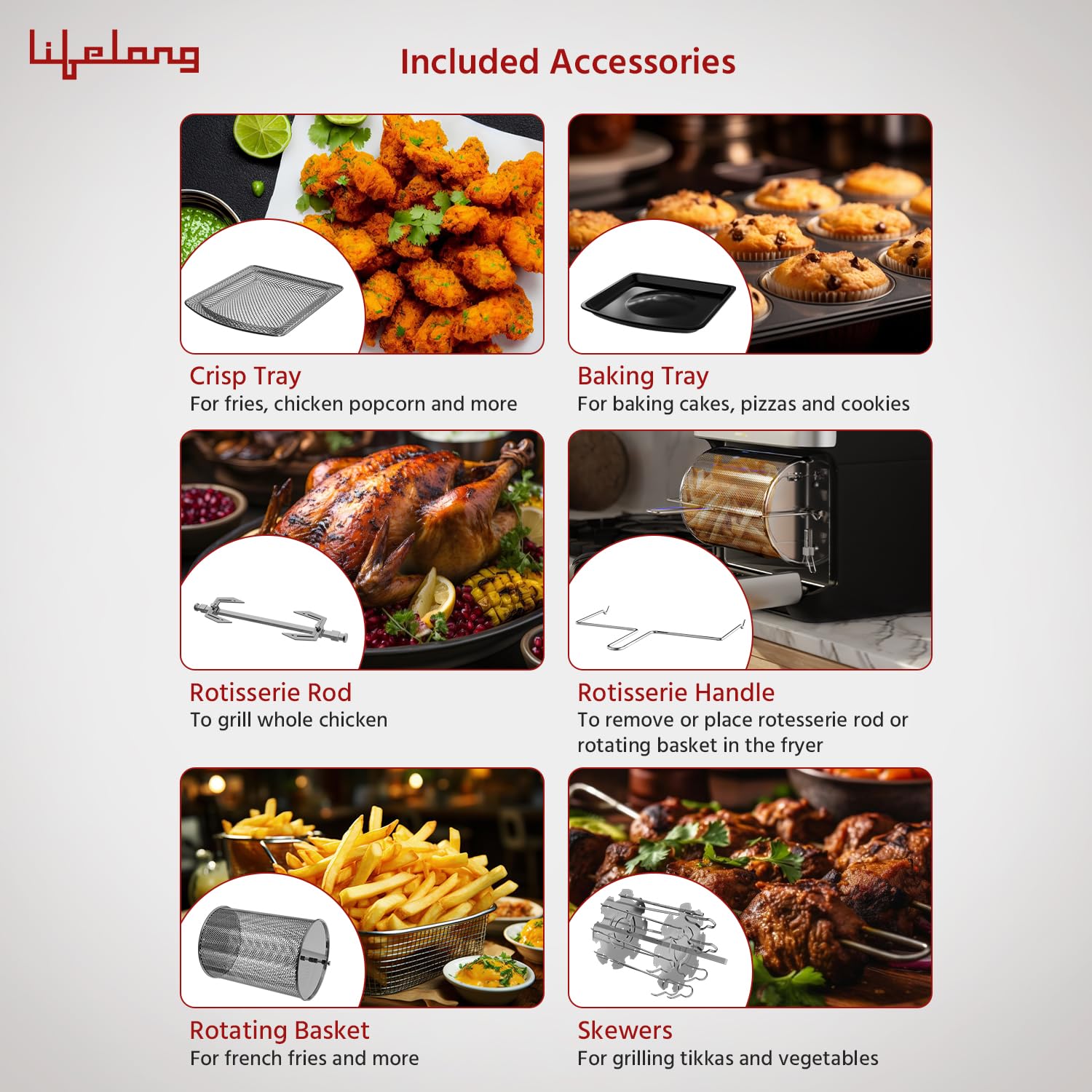 Lifelong 12 L Large Capacity Air Fryer,7 in 1 Use: Barbecue,Roast,Bake,Grill,Fry,Saute,Reheat,12 Preset Menus,Air Fryer Oven With 60 Mins Timer & Auto Shut,1800 Watts,2 Year Warranty,Silver 4