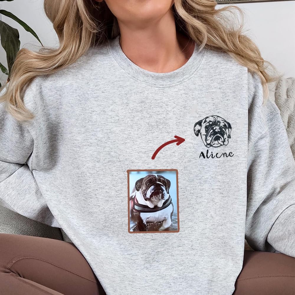 Sudadera con Bordado Personalizado de Cara de Mascota,Sudaderas Personalizadas con Foto de Perro con Nombre o Texto en la Manga,Regalo conmemorativo para Mascotas