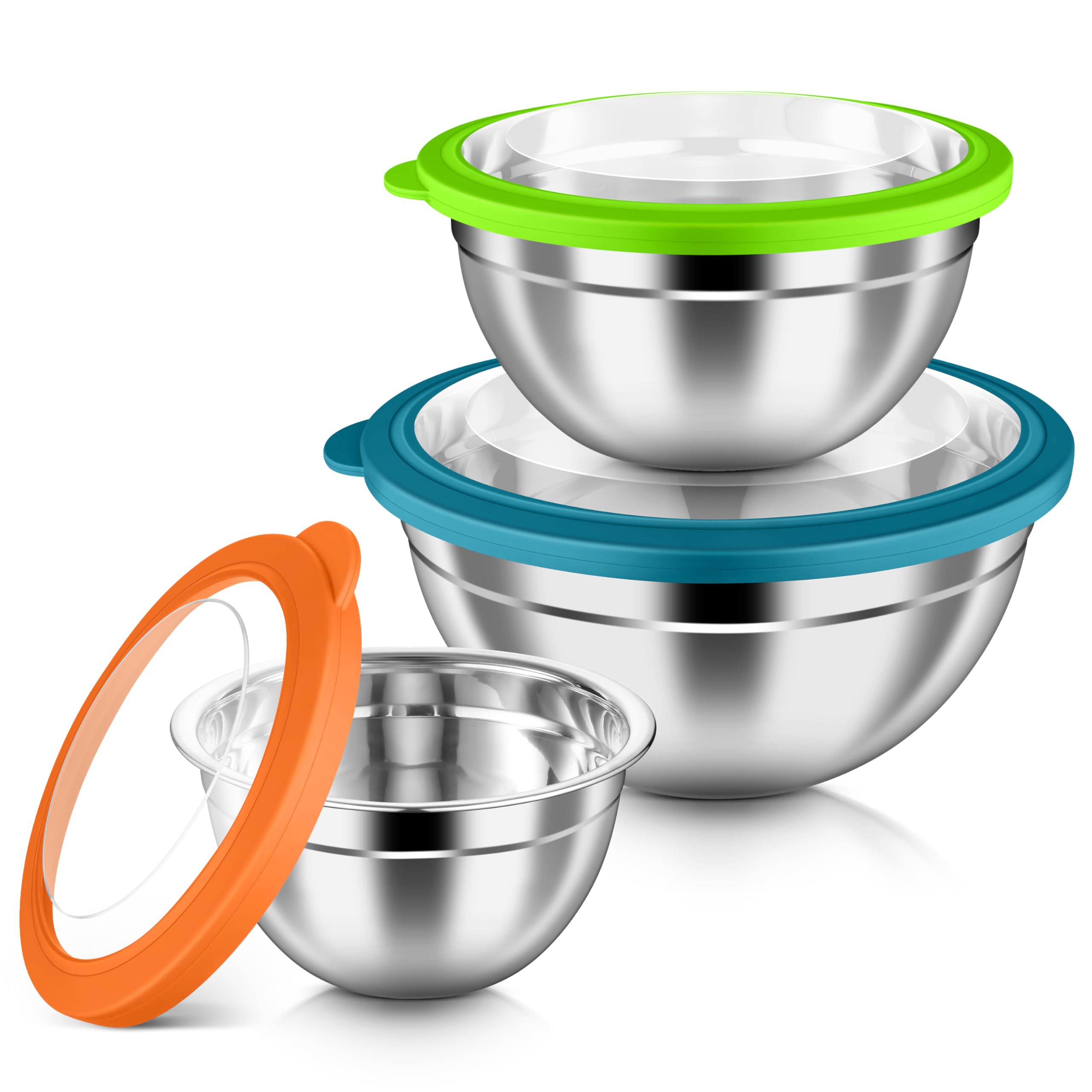 Set De 5 Bols Inox Avec Couvercles + 3 Râpes - Empilables, Lave-vaisselle - Tailles De 0,7L à 4,6L