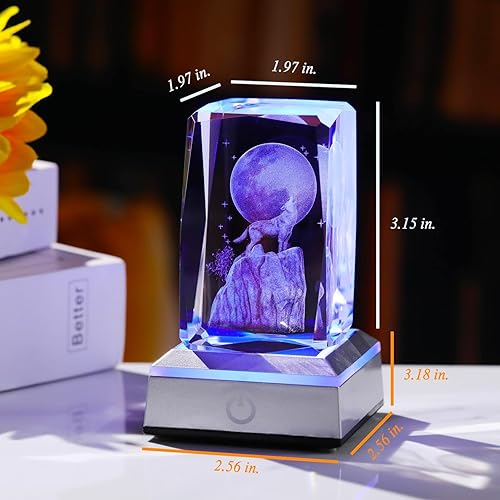 Miniatura 5 de YWHL Regalos de lobo de cristal 3D para hombres y mujeres, figuras de lobo con base de luz para amantes de los animales en cumpleaños Navidad, Lobo