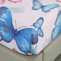 Vista 3 de SDIII Sábana bajera ajustable de mariposa colorida con 2 fundas de almohada, no incluye sábana encimera, microfibra suave con bolsillo profundo