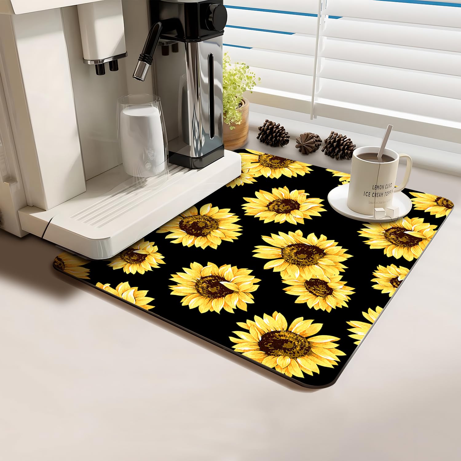 Coffee Bar Mat Rubber Dish Drying Mat For Kitchen Counter Coffee Mat for Home Bar Gift Kitchen Accessories Decorative Sunflower lemon Shop Dish Drying