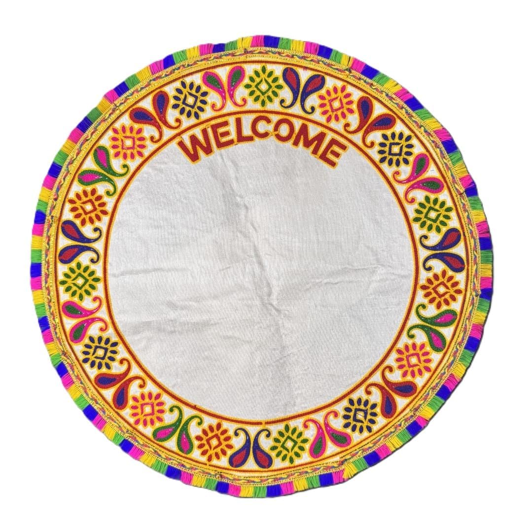 Yasamazing Cotton Bride's and New Born Baby Welcome Embroidered Kutchi Working Modern Welcome Footprint Handprint Cloth Kanku Pagla Rumal Pack of 1 (Square) (English round4)-image-3