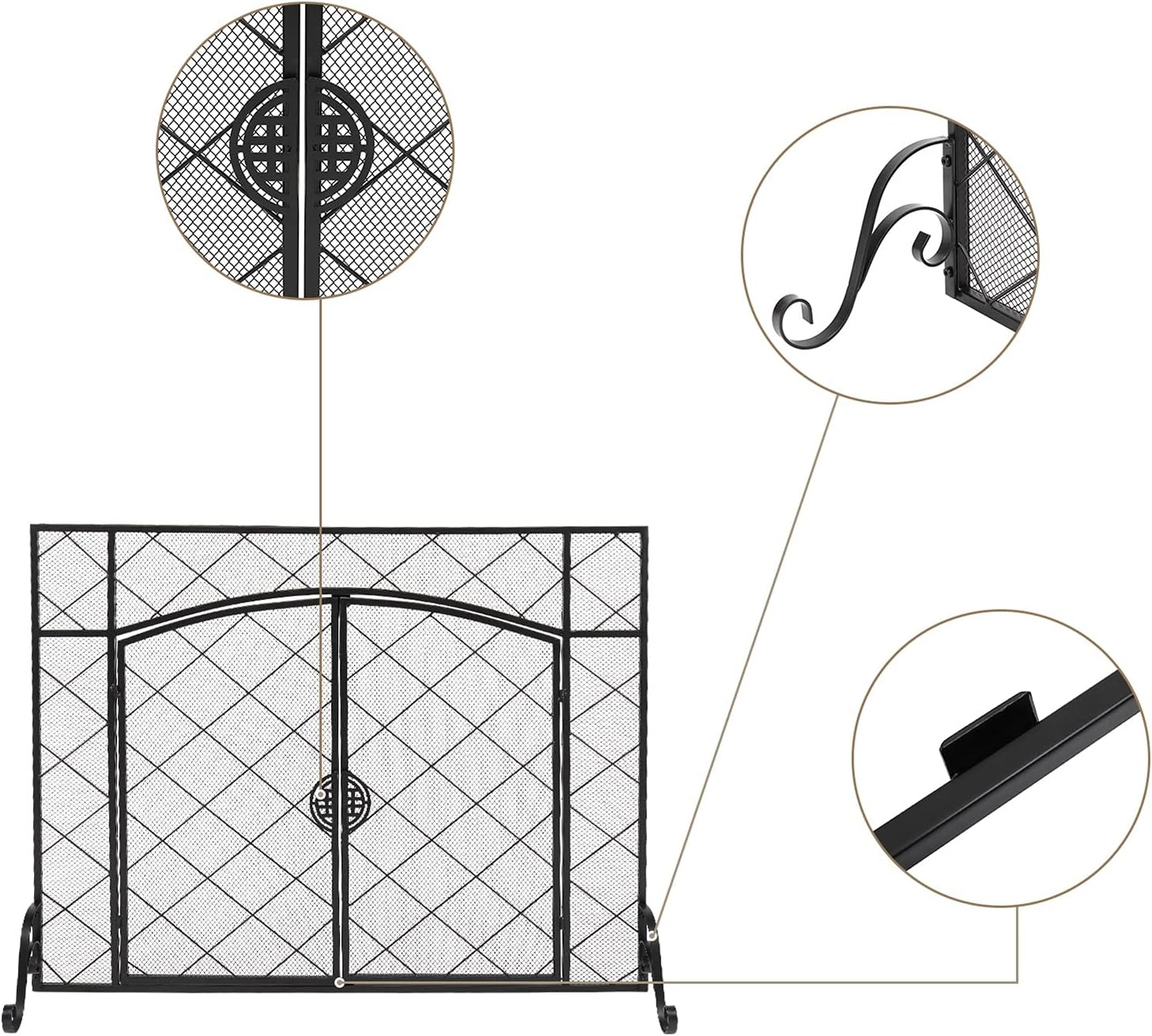 Fireplace Screens Decorative Fireplace Screen Thin Line Rhombus Small Grid Decoration Double Door Square Wrought Iron 111x13x84CM Fireplace Screen (Color : Black, Size : 111x13x84CM) (Black