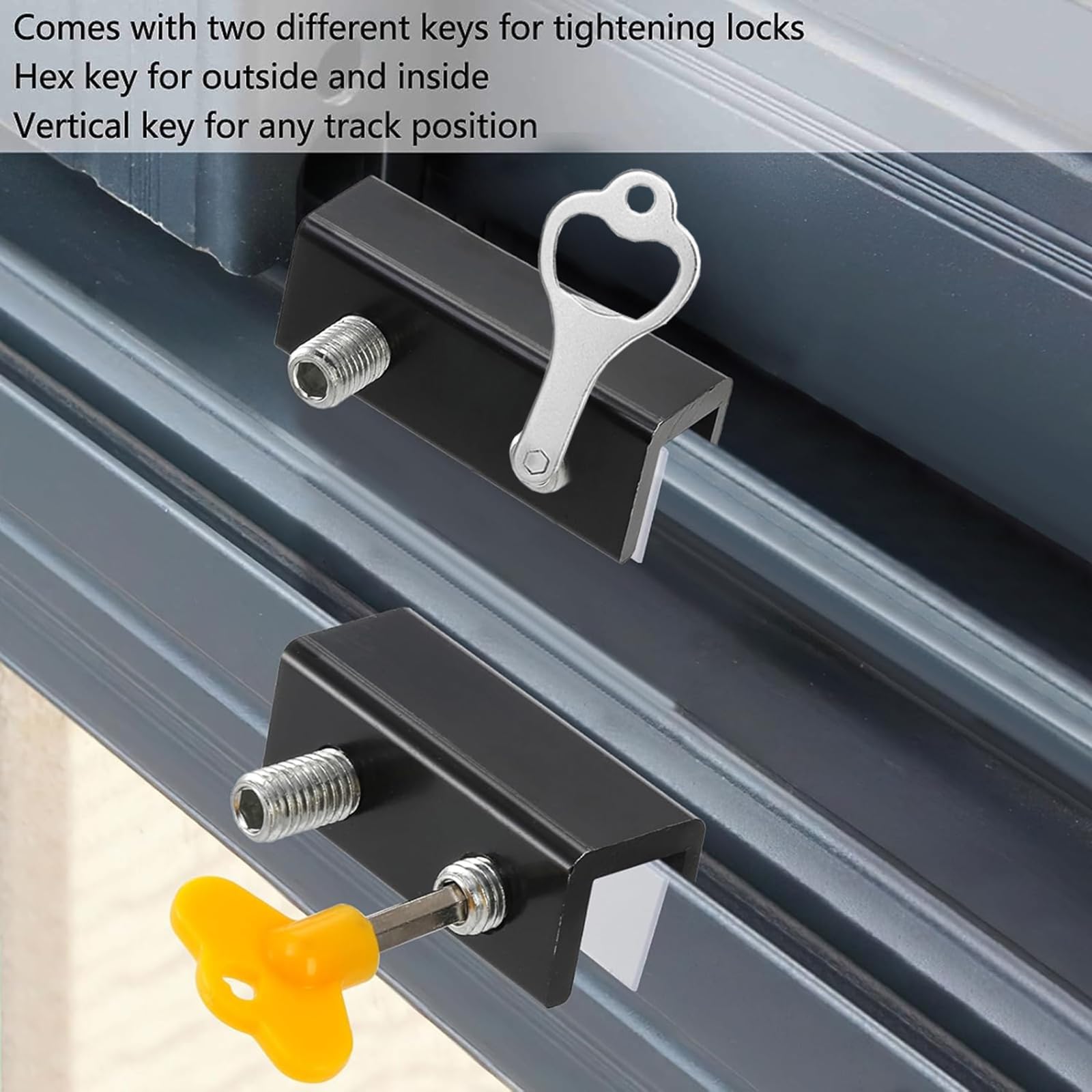Lot de 8 verrous de fenêtre coulissants pour fenêtres coulissantes horizontales et verticales, verrous de sécurité réglables avec jeux de clés pour terrasse, bureau, chambre à coucher (noir)