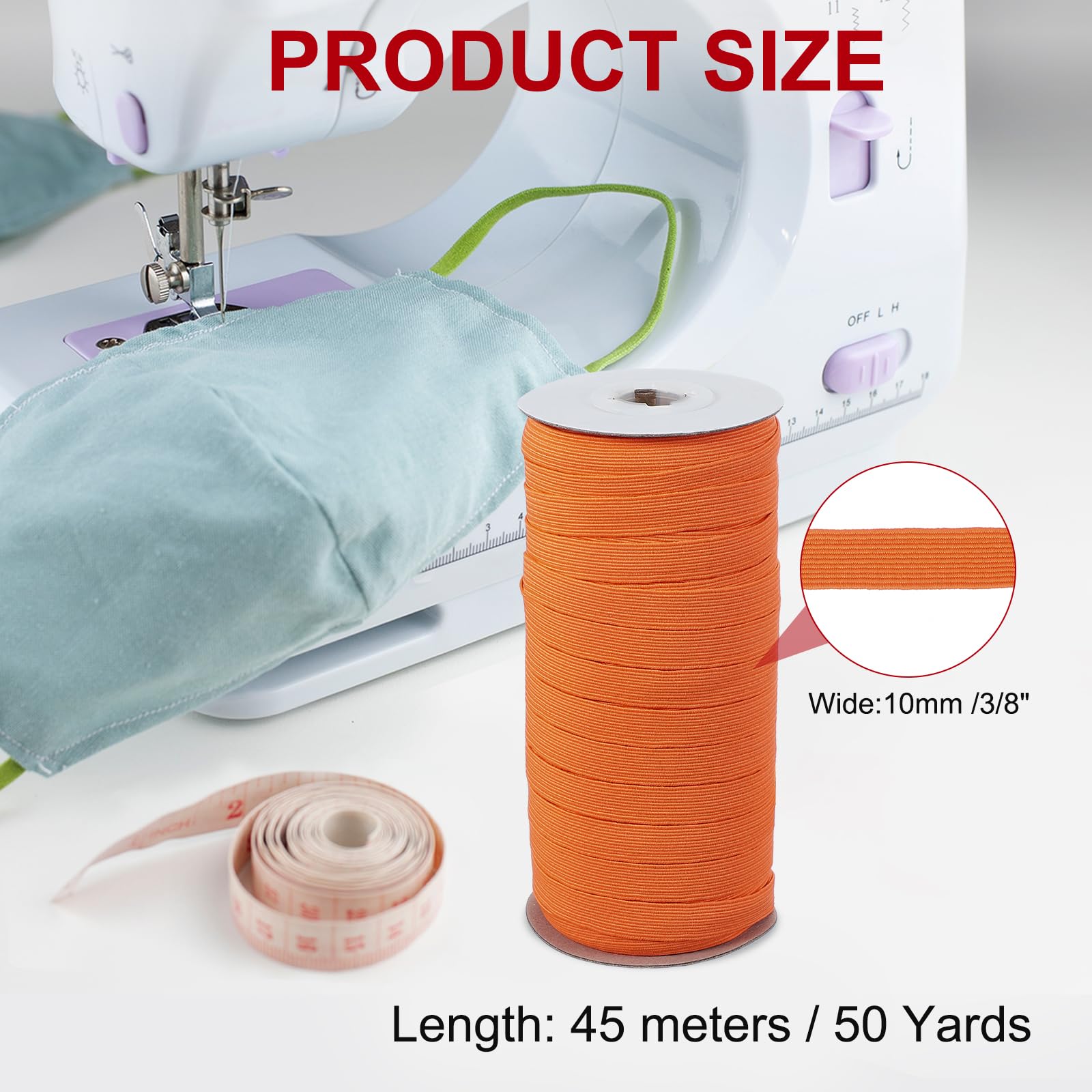 PATIKIL Cinta Elástica, 10 mm x 45m Banda Elastica Cuerda Plana Costura Poliéster Cordón Elástico Correa Trenzada para Tejer Coser Ropa Pantalones Manualidad Bricolaje, Naranja