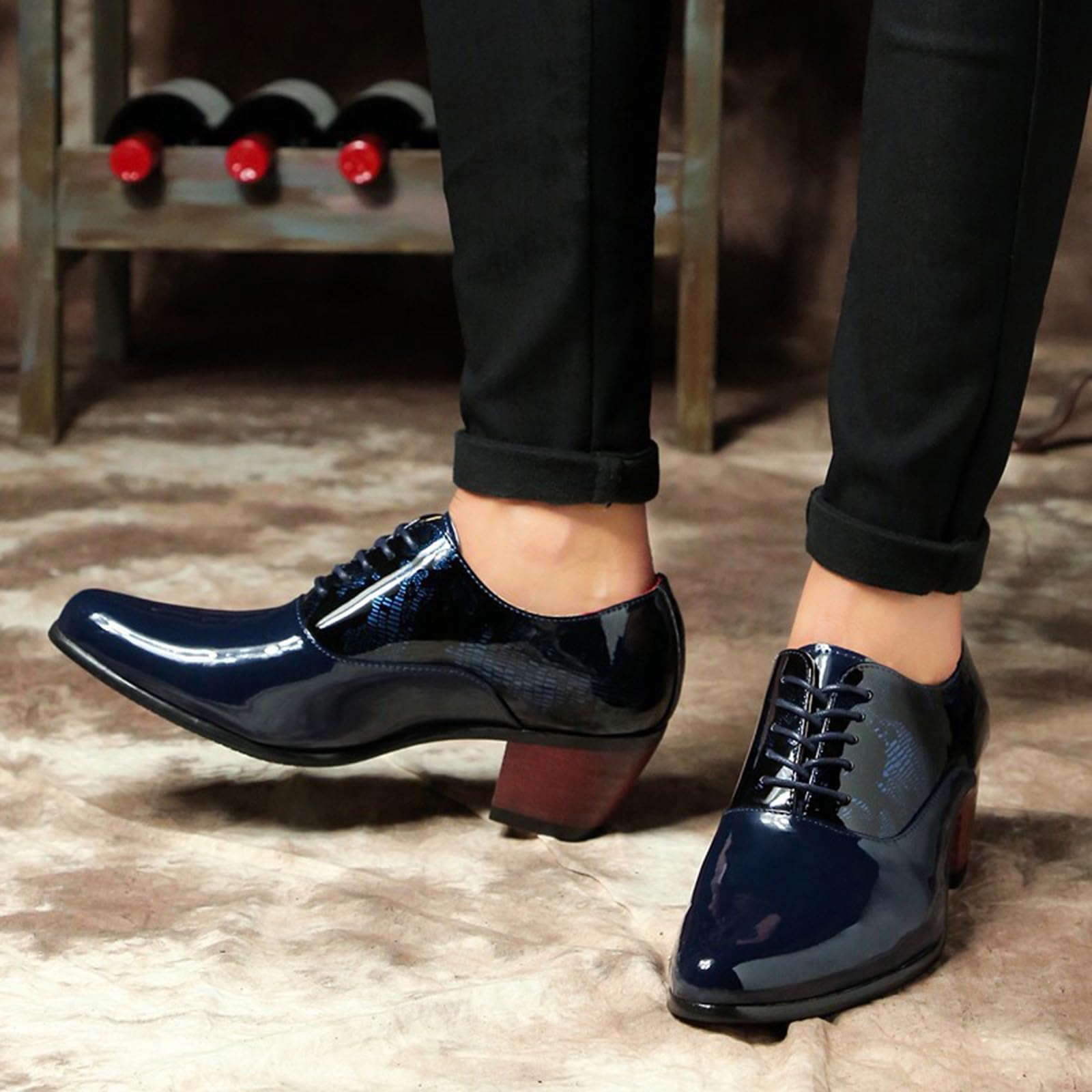 Scarpe Uomo Pelle Derby Impermeabili Scarpe in Pelle Tacco Basso Elegante Scarpe Alla Moda Brillanti Lacci Commerciale Tinta Unita per Ufficio Costume