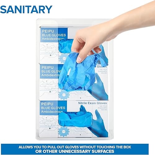 Miniatura 4 de Stock Your Home Dispensador de guantes acrílicos triple, estante para caja de pañuelos, soporte de pared para guantes, para cocina, armario de