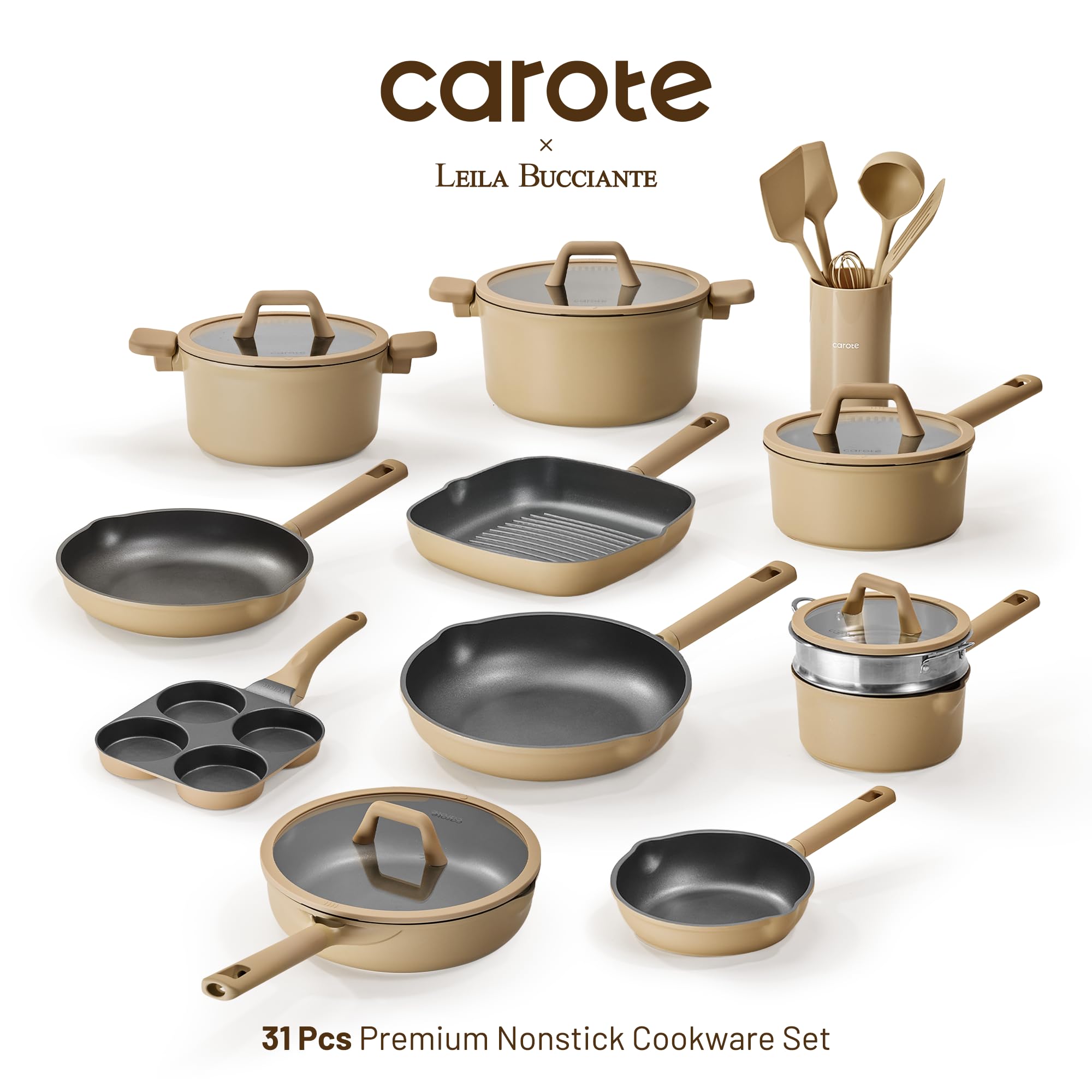CAROTE 31PCS Pots and Pans Set, Nonstick Cookware Set Kitchen Non Stick Induction Cookware Non-toxic Granite Cooking set