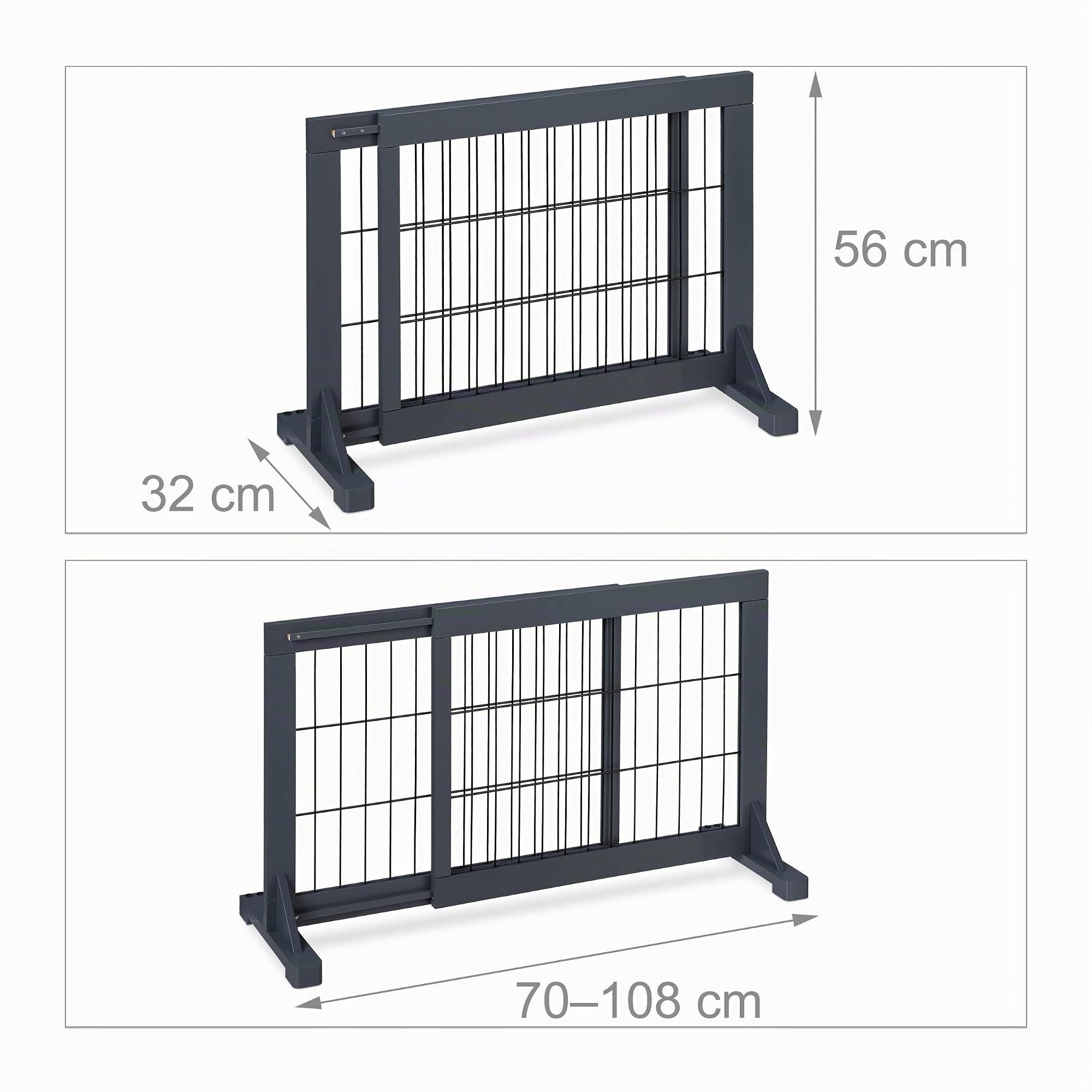 Relaxdays Barrera Seguridad Niños y Perros, Valla Protectora Puerta o Escalera, de Pie, sin Taladrar, 56x70-115 cm, Gris