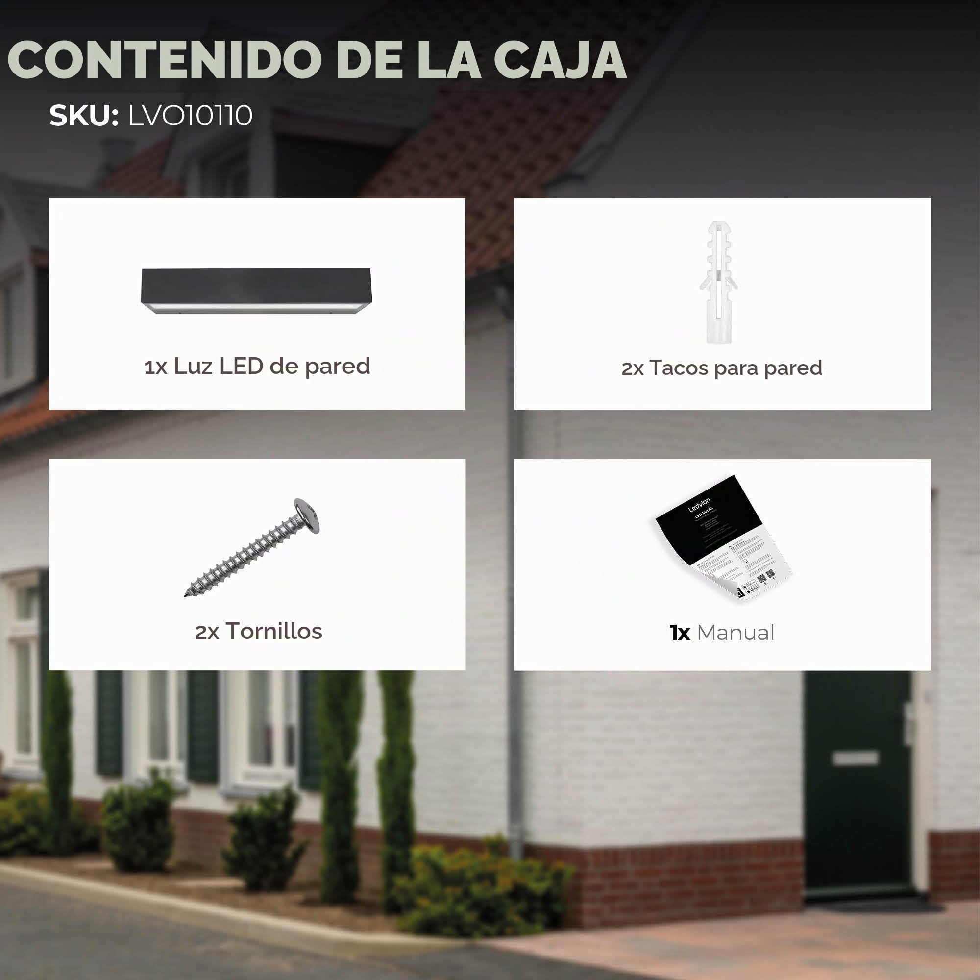 Ledvion - Lámpara de Pared LED, 15W, 1500 Lúmenes, IP44 Resistente al Agua, Lámpara Exterior, Iluminación Exterior, Iluminación de Jardín, Iluminación de Fachada