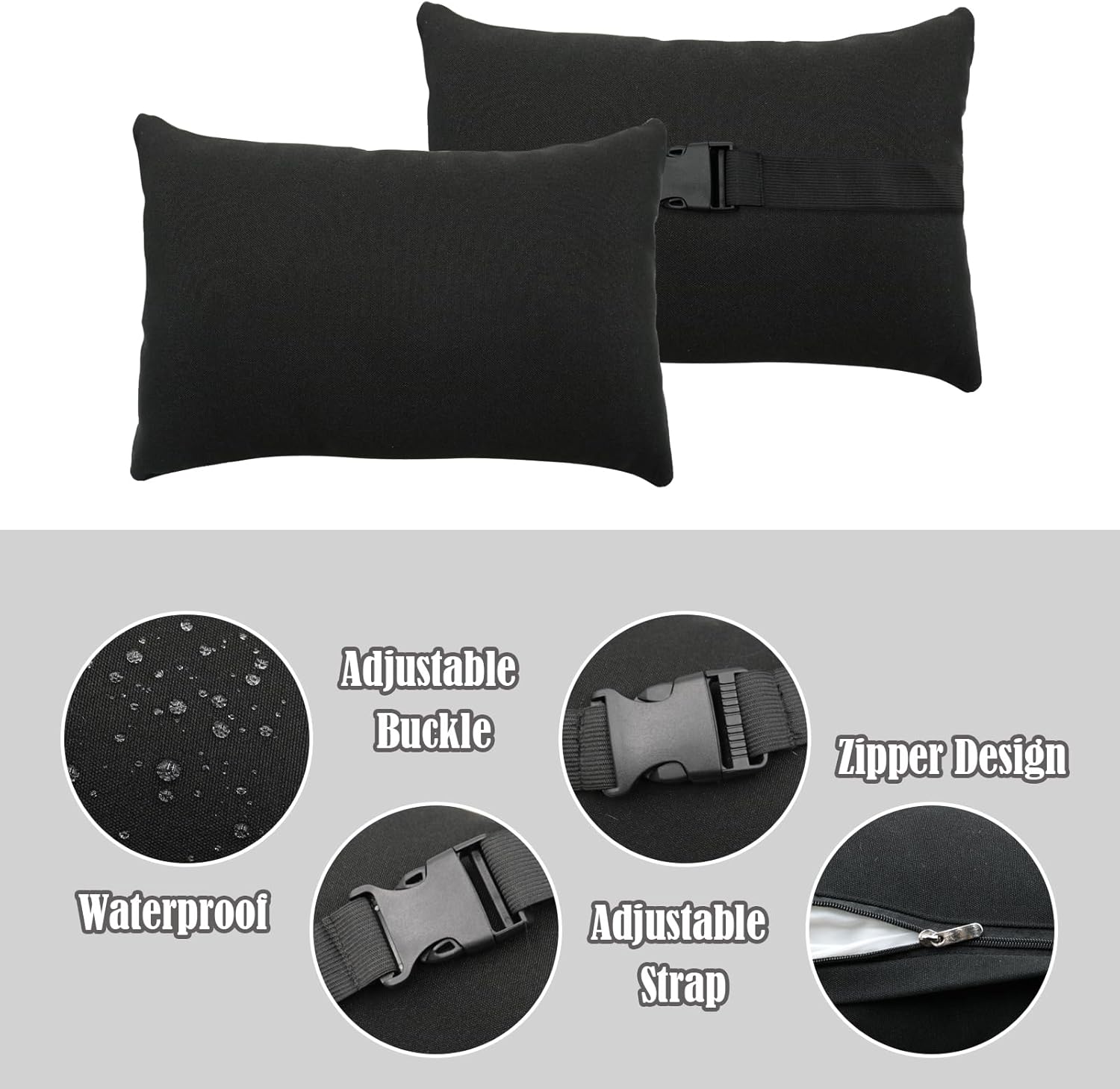 Chaise Lounge Head Resting Pillows, Waterproof Head Support Pillow with Insert Adjustable Elastic Stripe for Garden Furniture Decorative 2 Pack, White