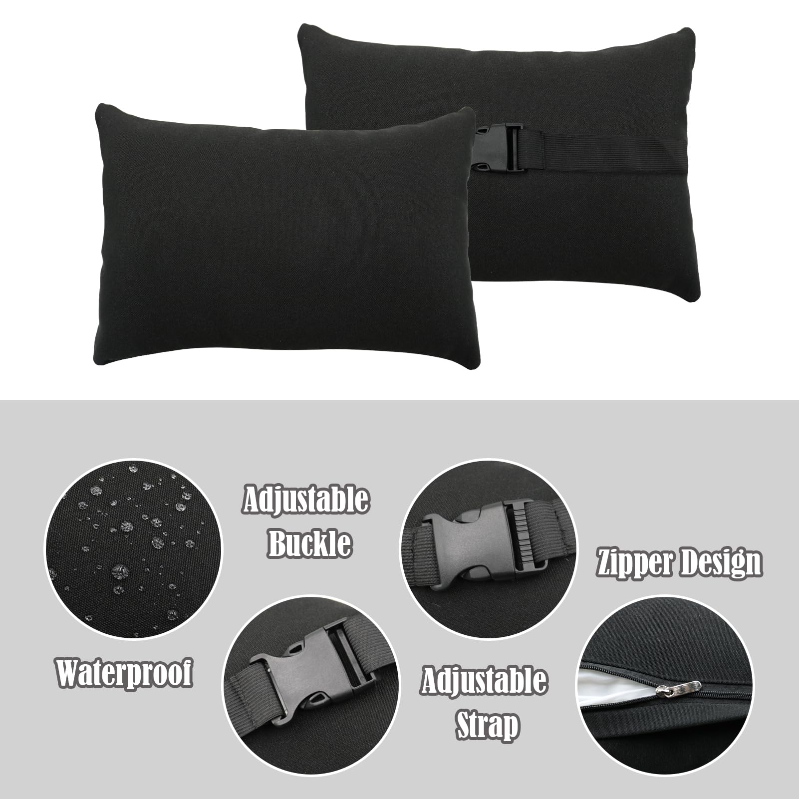 Oreiller de Chaise Longue, Appuie-Tête de Chaise Longue Bain de Soleil Coussin Oreiller de Transat pour Chaises Pliantes, Noir