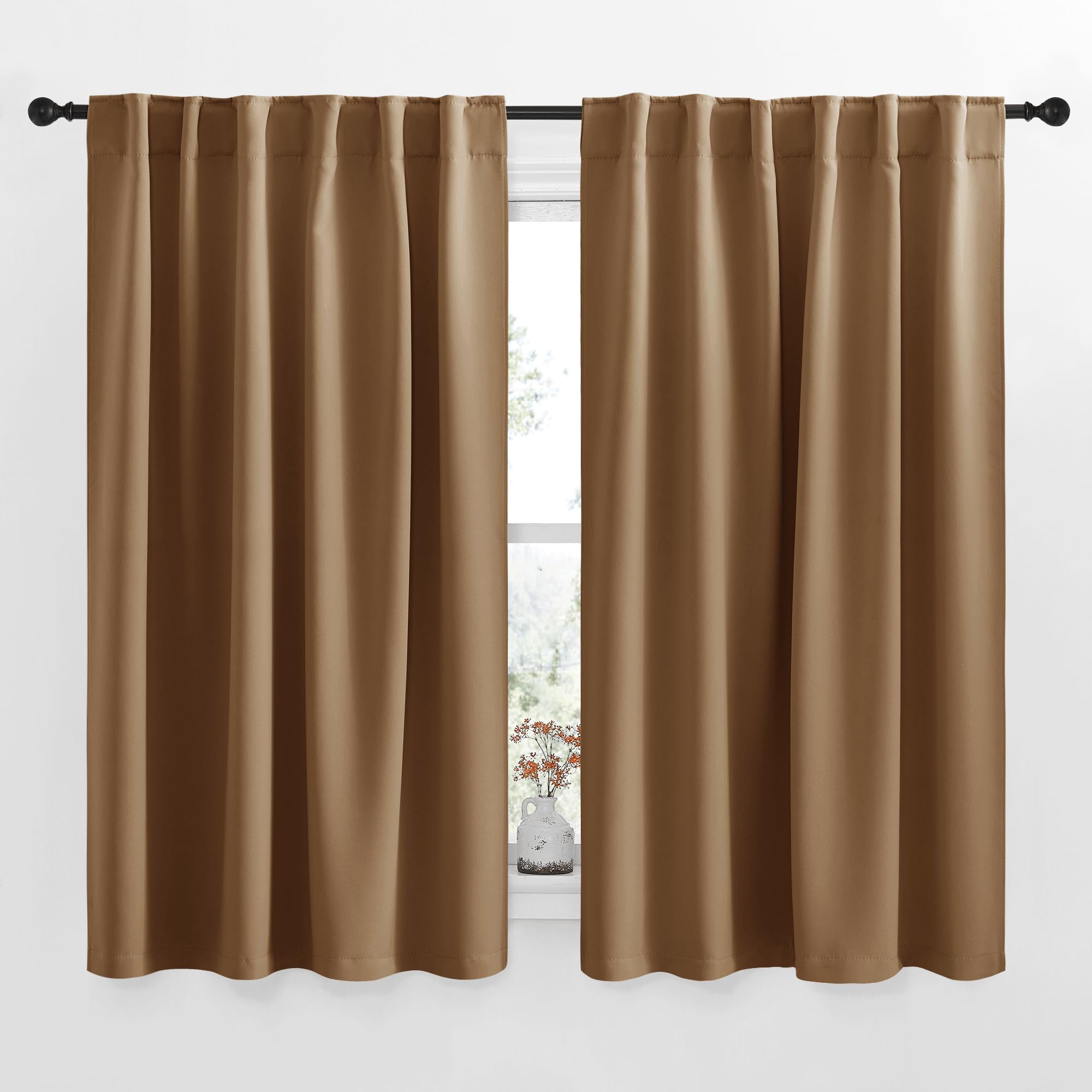NICETOWN Blackout Curtain Panels for Living Room - (Gold Brown Color) 52x63 Inch, 2 Panels Set, Room Darkening Blackout Drapes for Window