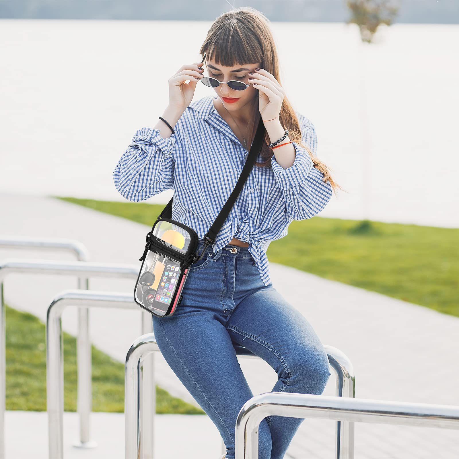 Cosmos Neck Wallet Clear Crossbody Purse Travel Documents Organizer Passport Holder Transparent Shoulder Bag with Adjustable Strap Travel Neck Purse Passport Wallet for Women and Men, Transparent,