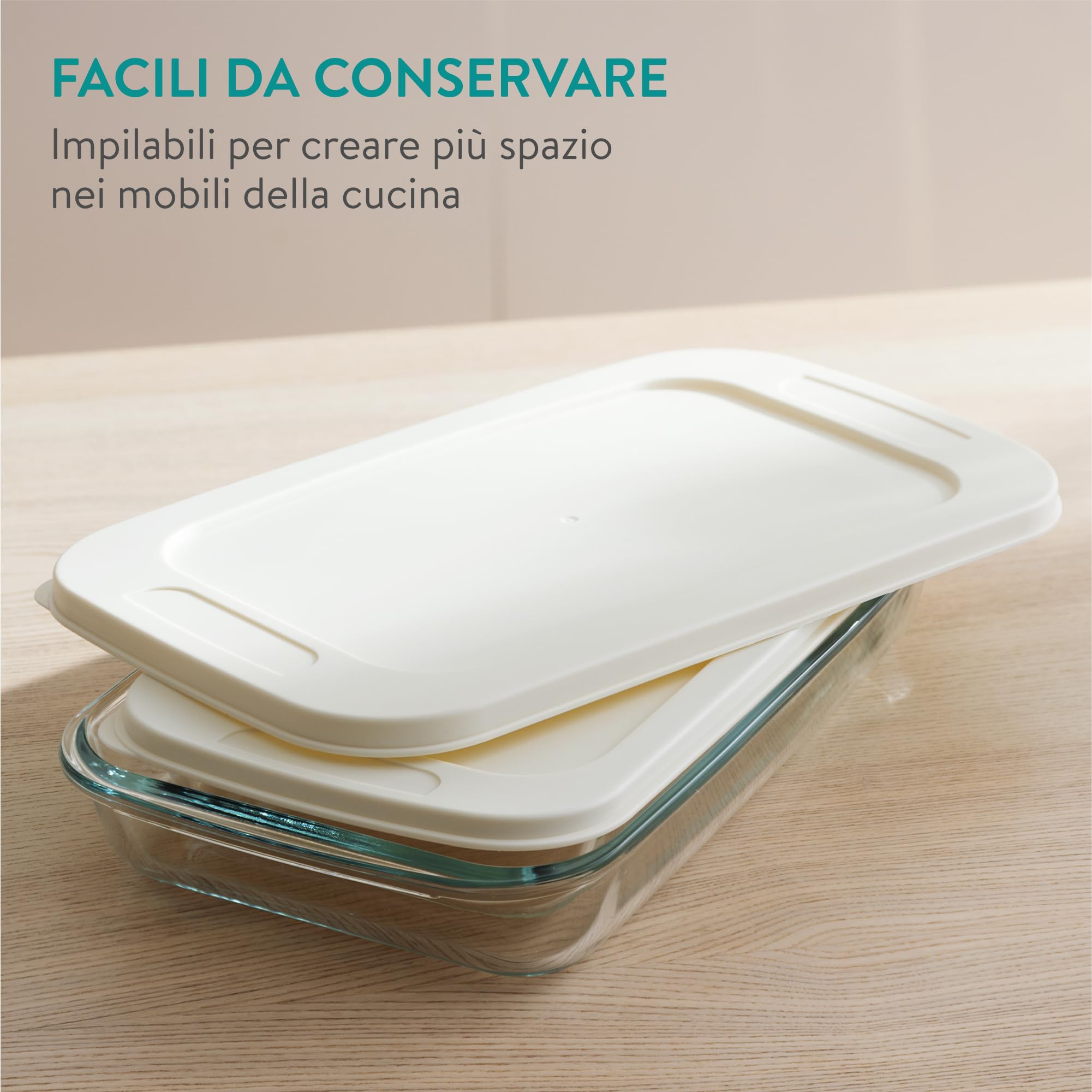 Navaris Teglia Forno Rettangolare - Set di 2 Teglie Forno - Contenitori in Vetro per Alimenti - Pirofile con Coperchio per Freezer - Adatte a Cottura e Conservazione in Frigorifero