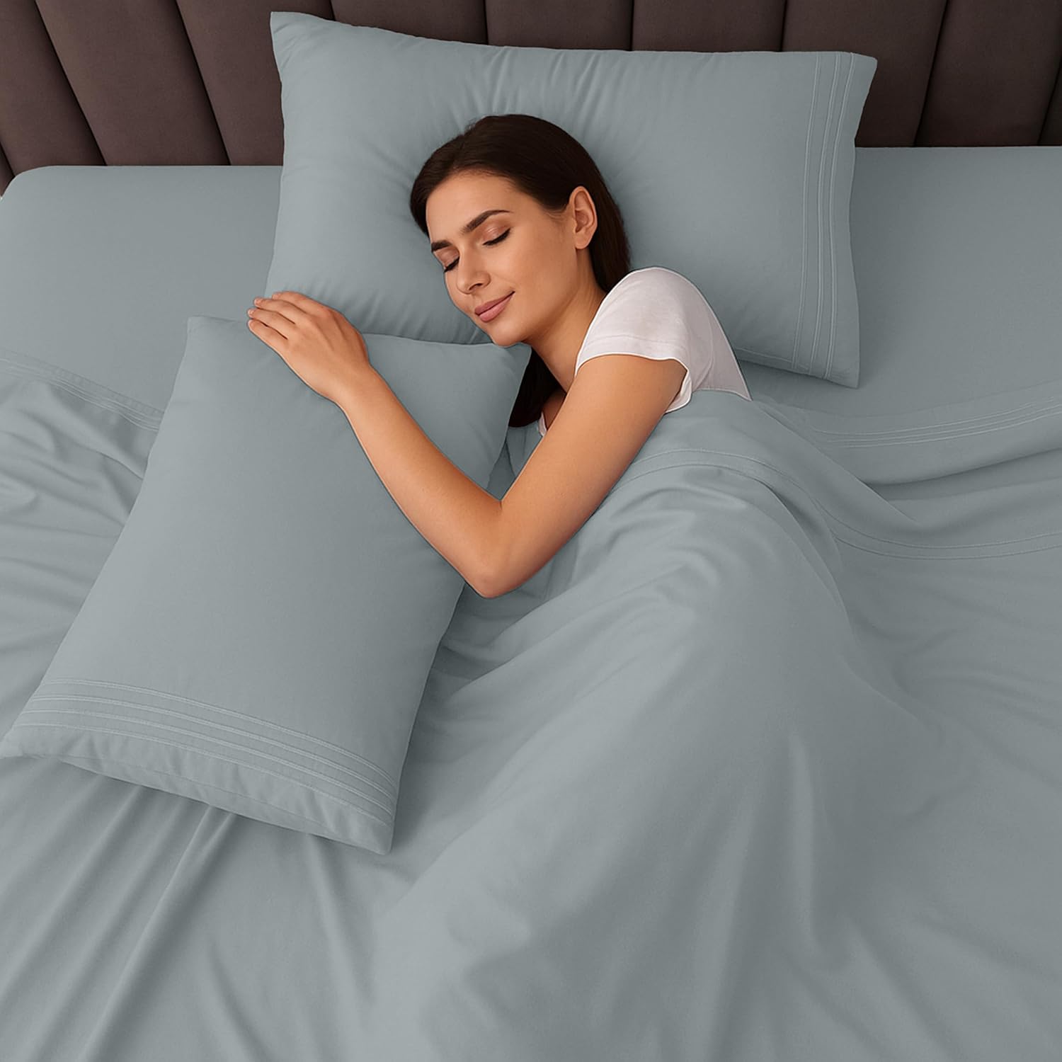 LUX Décor Twin Sheet Set - 3 Piece Ultra-Soft Microfiber Bed Sheets with Flat Sheet, 16 Inches Deep Pocket Fitted Sheet & Pillowcase, Cooling & Breathable, Hotel Luxury, Oeko-TEX - Grey - Image 6