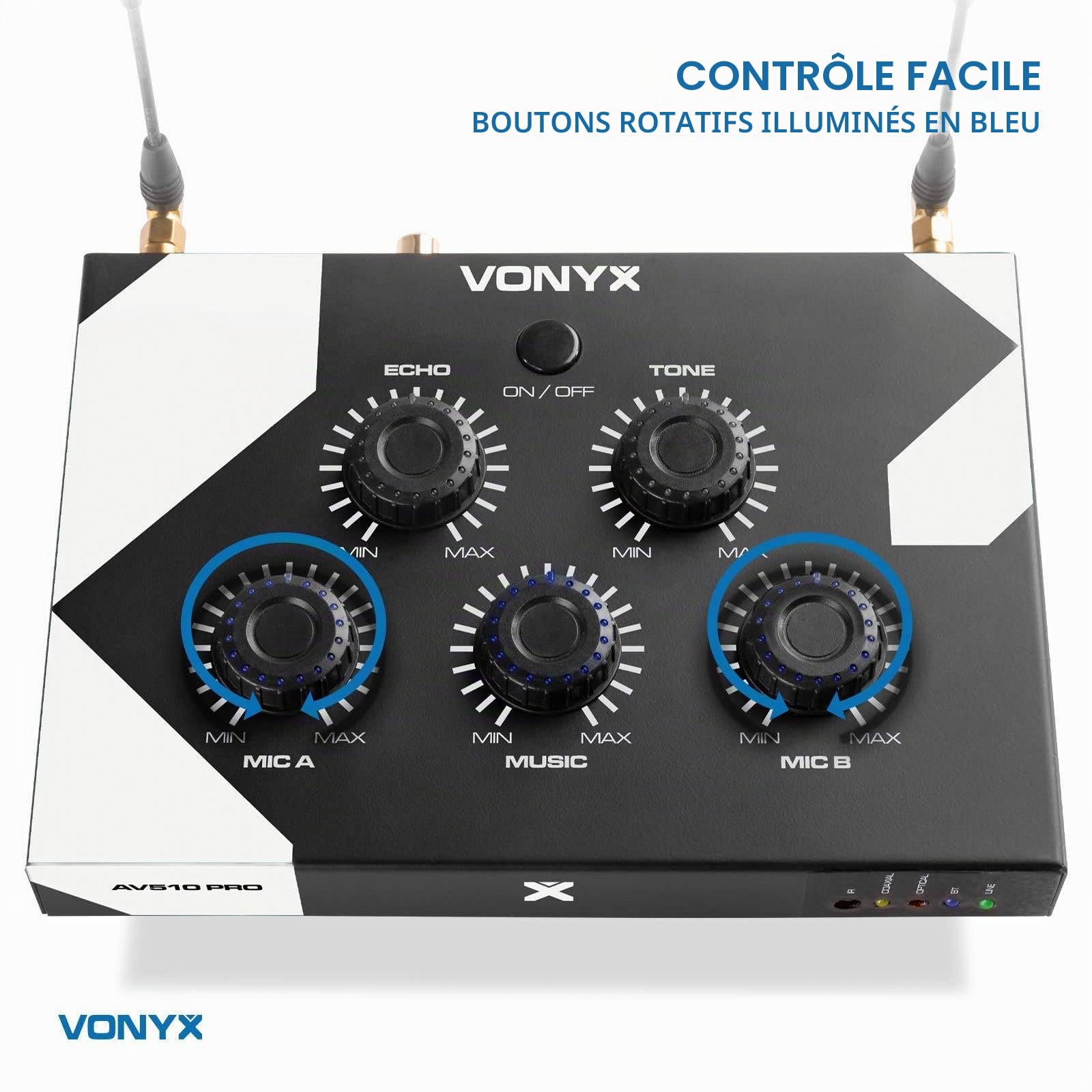 Vonyx AV510 Ensemble Karaoké Pro avec Microphones - Noir, Micro Karaoke, Micro sans Fil, Micro Bluetooth, Idéal pour Animer Les Karaokés Lors de Vos Soirées afin de Profiter d'un Son de Qualité