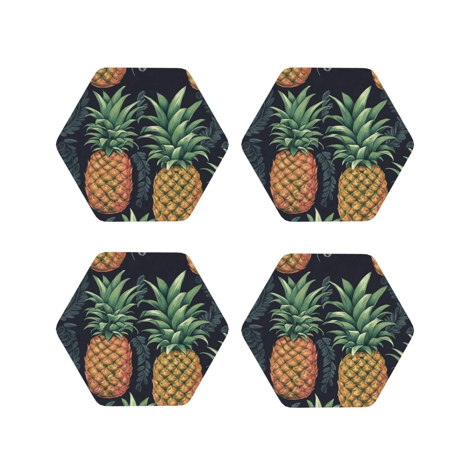 4pcs Drink Coasters for Tabletop Protection, 4" Leather Coasters for Drinks, Pineapple Cup Coasters for Coffee Table Decor, Non-Slip Drinking Cup Mat for Hot Or Cold Drink
