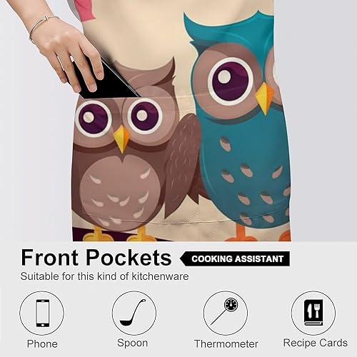 Miniatura 5 de Personalized Cute Owls Adult Apron, Kitchen Cooking Aprons for Woman Man, Adjustable Bib Apron with Pocket for Baking, BBQ Crafting Outdoors, Dining