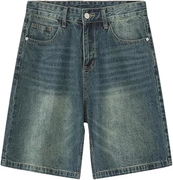 ZMIN Summer Denim Shorts Mens Loose Korean Style Retro Short Jeans Washed Casual Knee Length Pant Streetwear