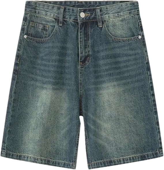 ZMIN Summer Denim Shorts Men's Loose Korean Style Retro Short Jeans Washed Casual Knee Length Pant Streetwear