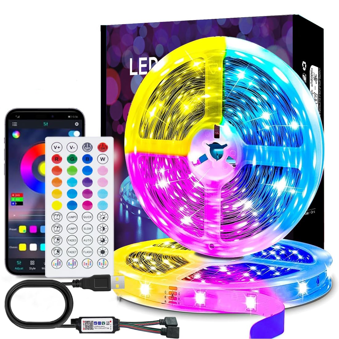Liwqolx Led Strip Lights 30M (2 Rolls of 15M) Music Sync RGB Bluetooth Color Changing Flexible LED Light Strips,with Smart App Control Remote for Bedroom Party Birthday Home Room Decor