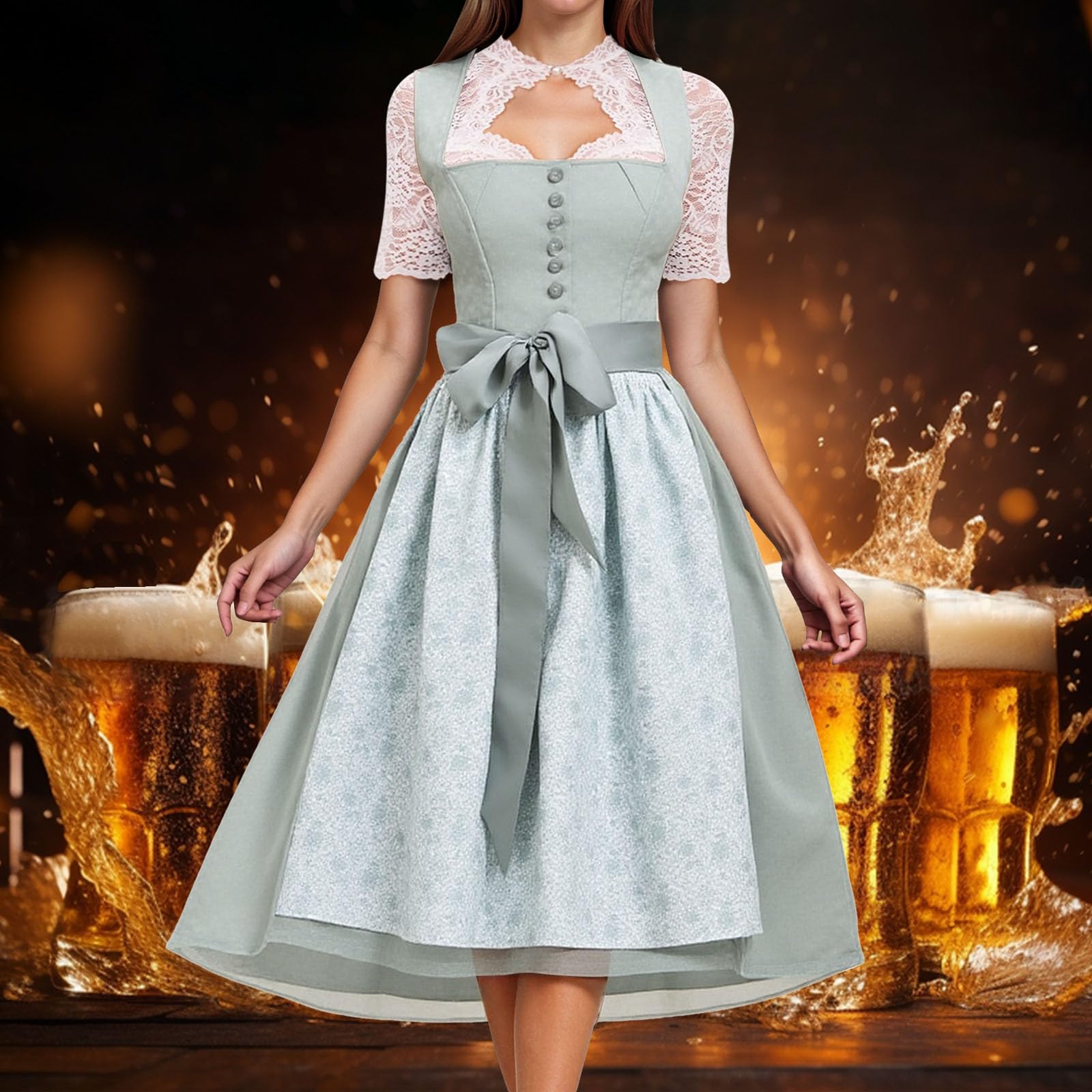 Costume Bavarese Donna, Vestito Oktoberfest Vestiti Tirolese Dirndl, Dell'Oktoberfest Costumi Cosplay Vestito, Abbigliamento Primavera, Sexy, Curvy, da Cerimonia, Damigella Bambina