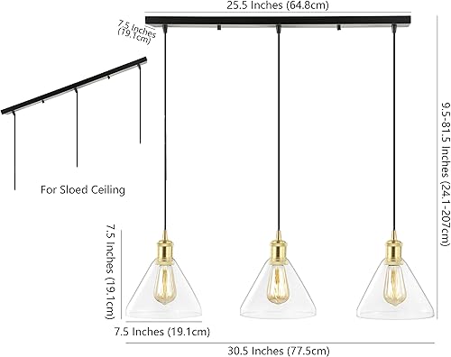 Miniatura 6 de JONATHAN Y JYL1123A Isla Kiawah de 30.5 pulgadas, 3 luces de metalvidrio, moderno colgante LED moderno de mediados de siglo para casa de campo de