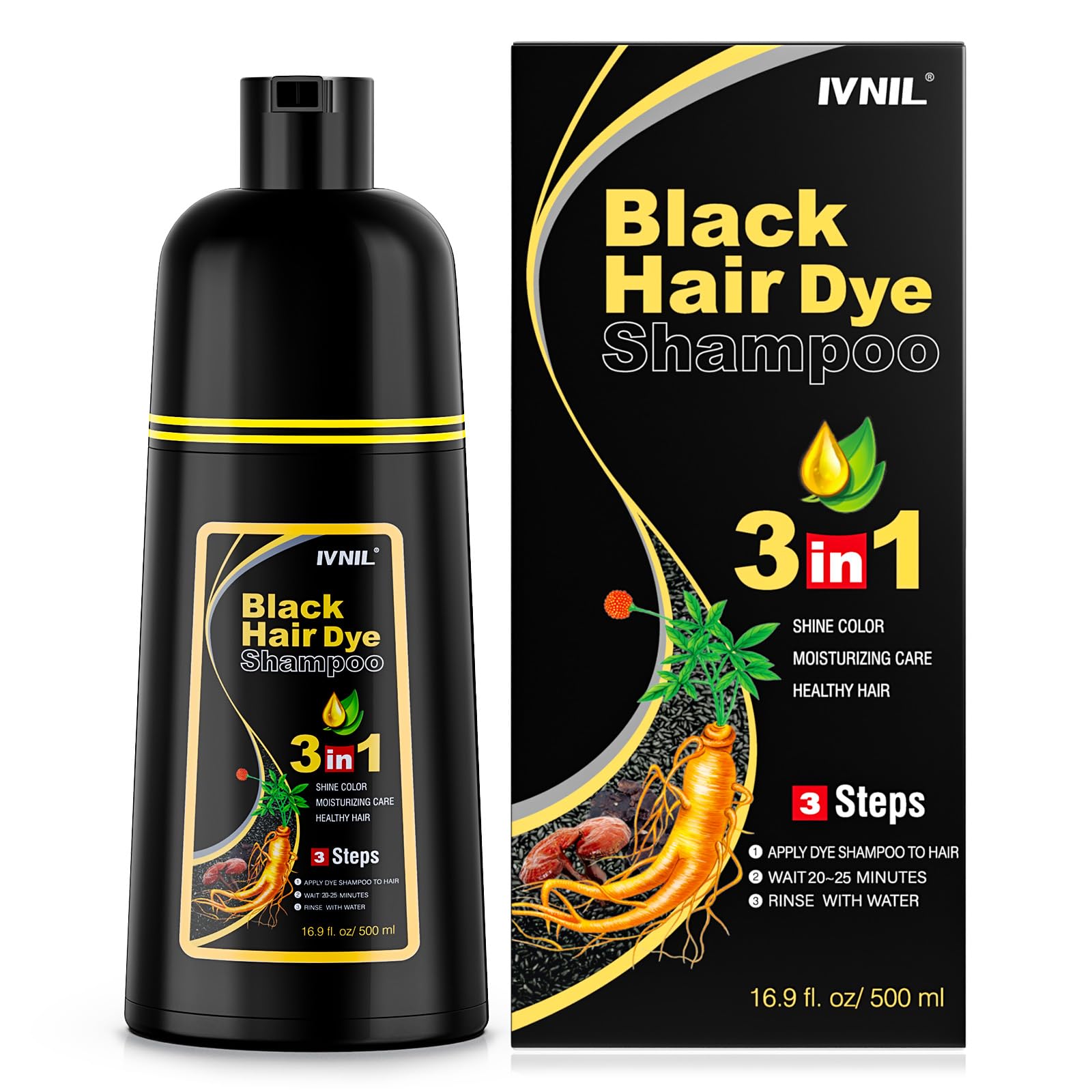 Ivnil Black Hair Dye Shampoo 3 in 1 Hair Color Shampoo - shampoo and conditioner | Mubboo