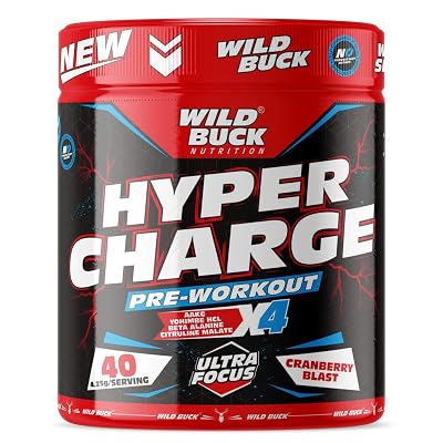 WILD BUCK Hyper Charge Pre-X4 Hardcore Pre-Workout Supplement powder with Creatine Monohydrate,Arginine AAKG,Explosive M