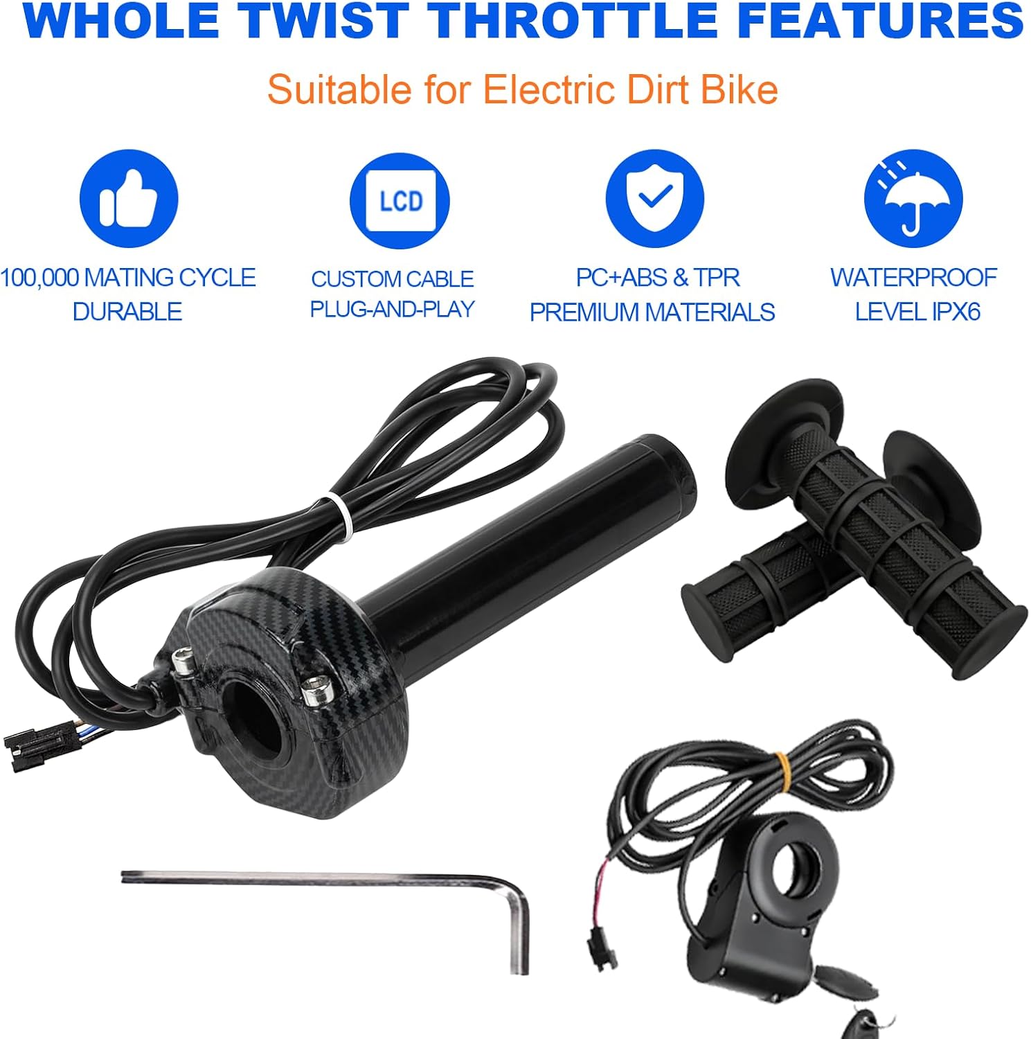 Ridstar Q20 Full Twist Throttle with Rolling Bearing, Ebike Throttle Grip Cable Kit Compatible with Ridstar Q20 Electric Dirt Bike