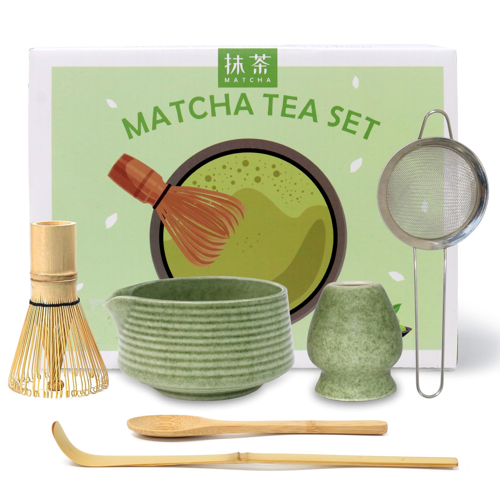 Valuetom Matcha Set, Tea Ceremony Set of 6 (Includes: Tea Bowl, Tea Whisk, Tea Scoop, Tea Whisk Stand, Matcha Spoon, Tea Strainer) Tea Utensils for Making Matcha Latte and Practicing Tea Ceremony : Ho