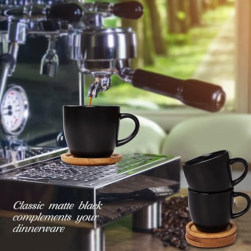 Miniatura 8 de Hasense Juego de 6 tazas y platillos de espresso de 4 onzas, tazas Demitasse con asa para bebidas de café, café con leche, capuchino, café moca y