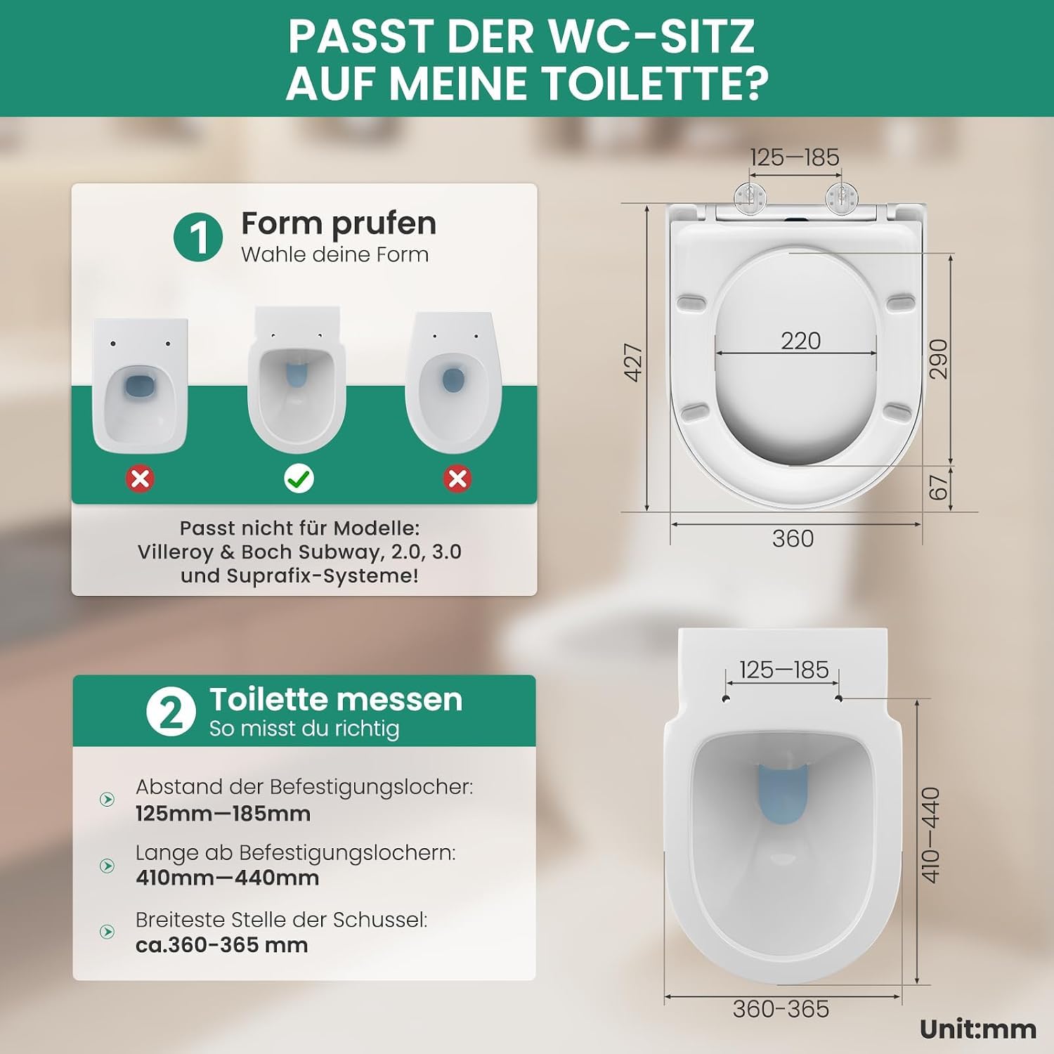 ANYCEE Tapa de inodoro con descenso automático, forma D [corta], fácil