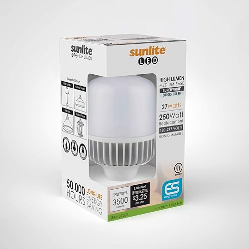 Miniatura 7 de Sunlite Bombilla LED T36 de repuesto de bahía alta superbrillante, 27 vatios (300 W  ) 3500 lm, base e26 media, 120-277 voltios, no regulable, 50