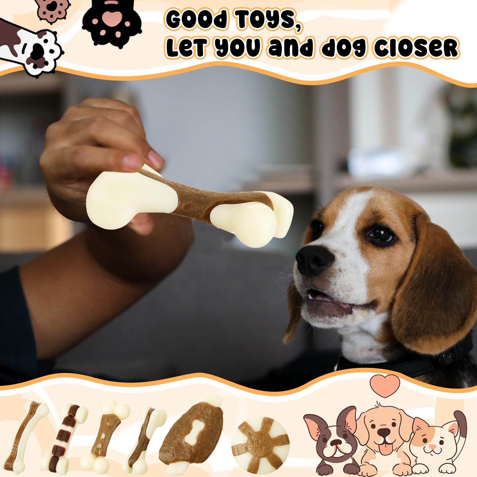 Libima Lot de 6 jouets à mâcher pour mâcheurs agressifs, véritable saveur de bœuf pour chien, jouets à mâcher en nylon durable pour chiots de petite race