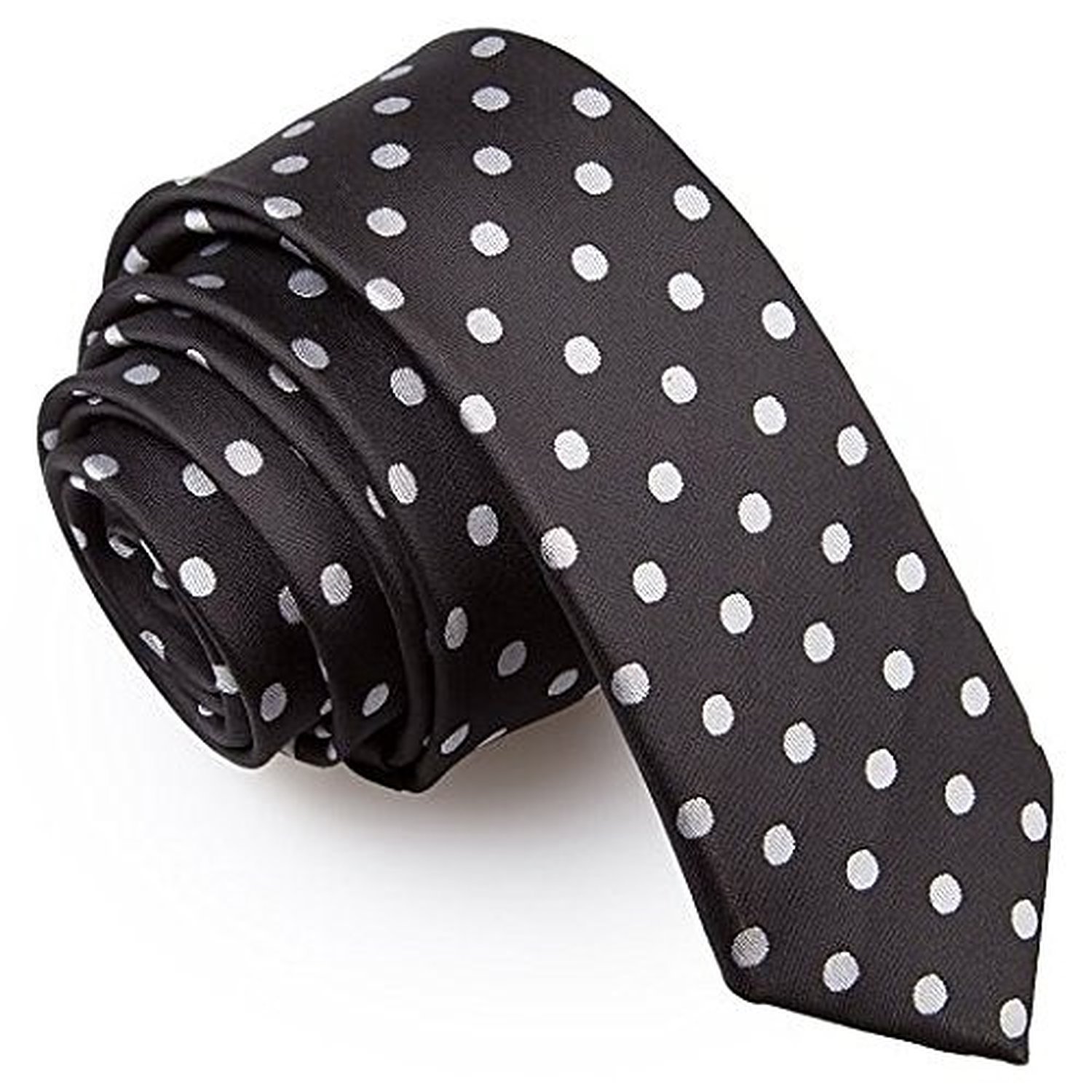 DQT Mens Polka Dot Skinny Tie – 5cm Slim Necktie for Wedding, Business & Formal Wear - Black