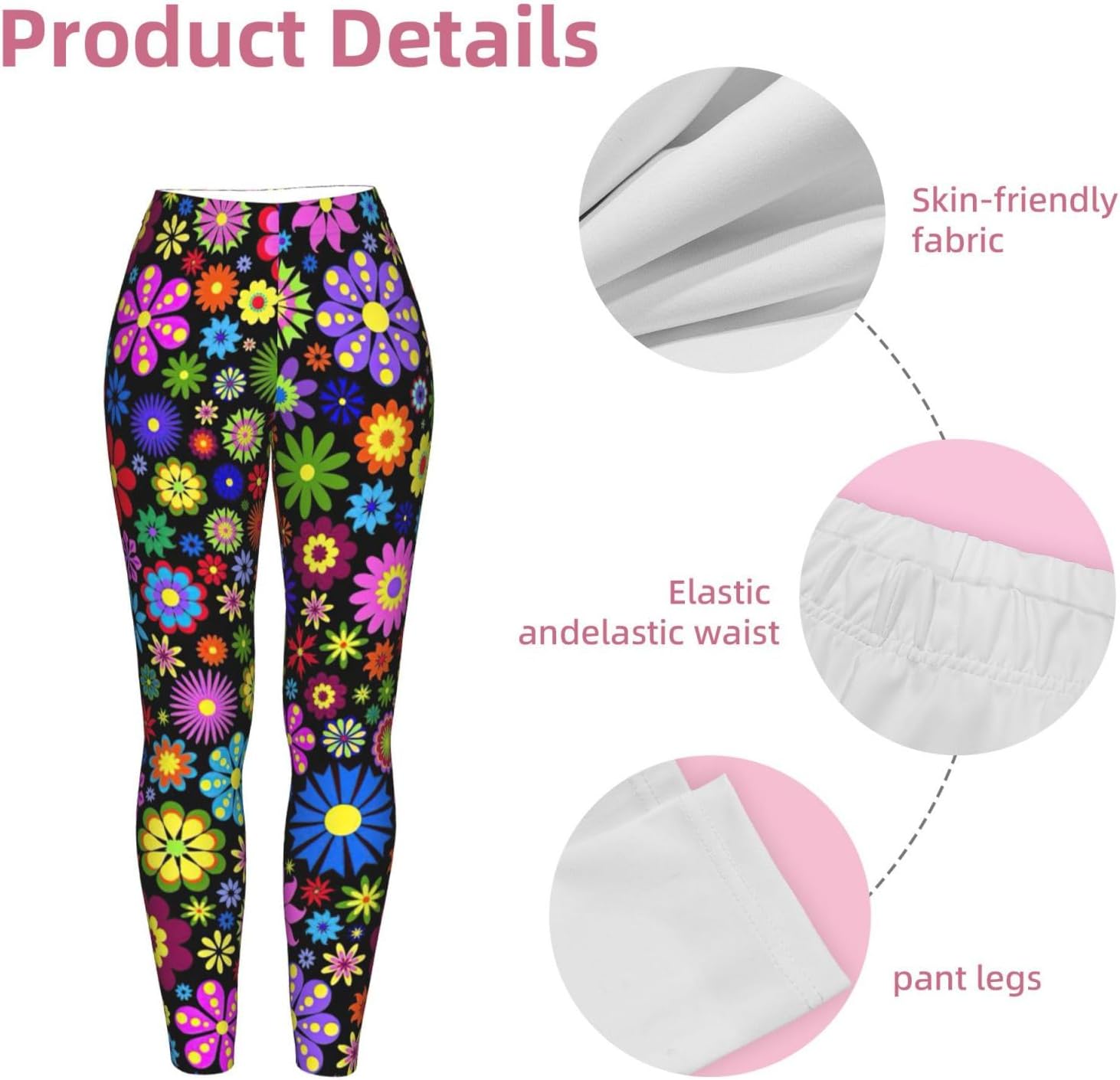 Dream Flower Stretch Leggings,Opaque Printed Elasticity Pants for Workout | Tummy control,Comfortable and breathable,Not tie your legs tightly