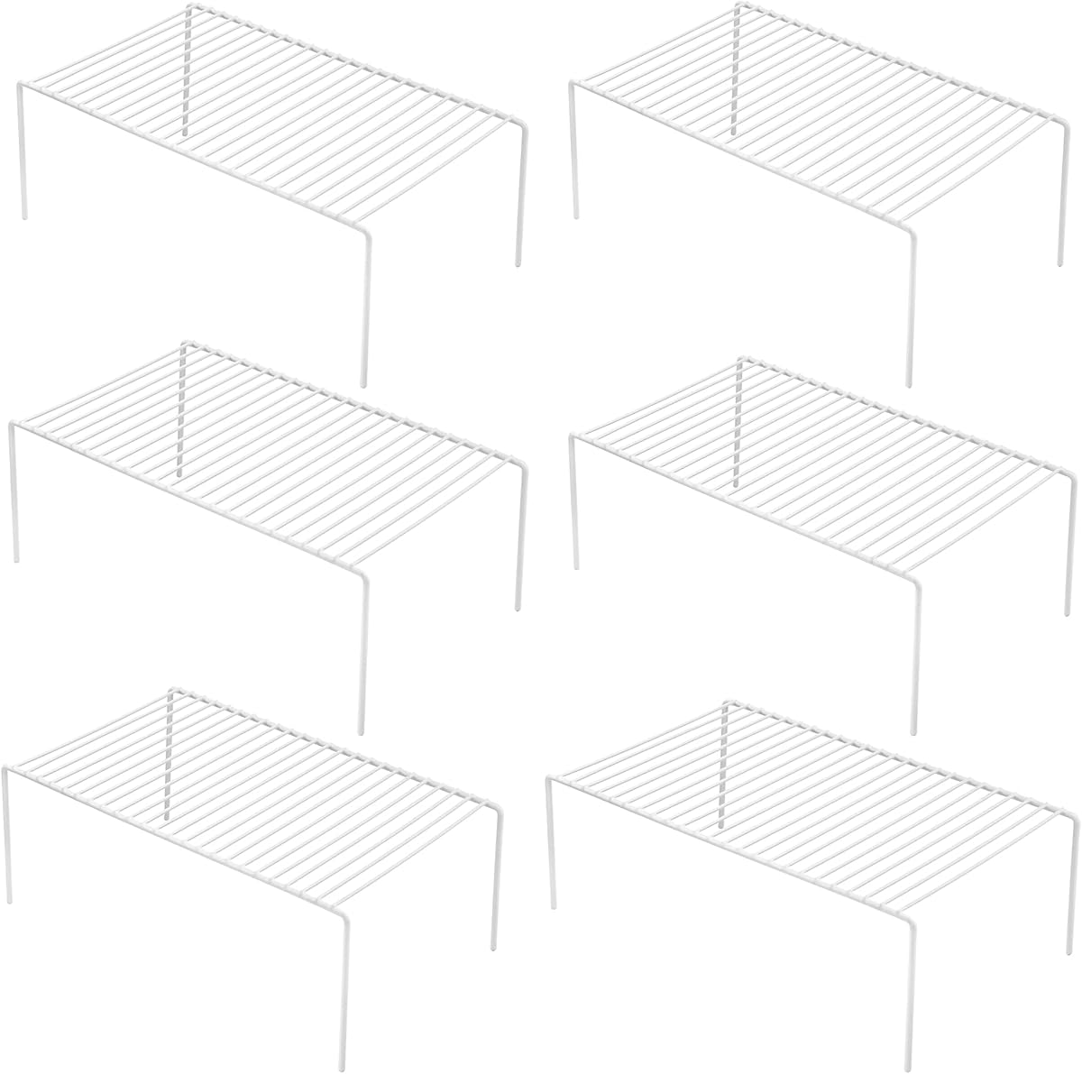 Juego de 6 grandes (15.7 x 9.4 pulgadas) Estante organizador de gabinete de cocina, estante de almacenamiento de congelador de alambre, elevador de estante de metal de acero resistente a la corrosión para platos Organización de armario de despensa, blanco